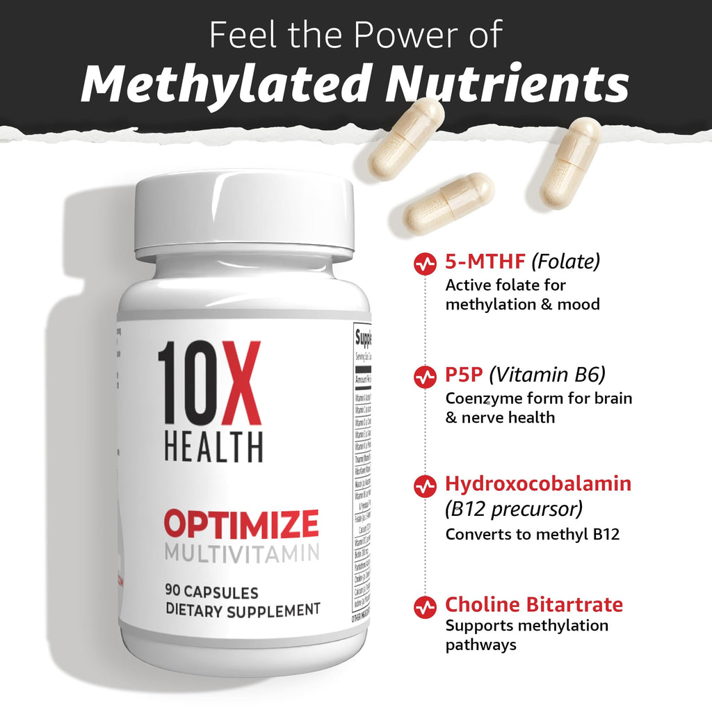 10X Health Optimize (Daily) & Sleep (PM) Bundle - Methylated Multivitamin Capsules + Magnesium, L Theanine & Melatonin - AB Mystery