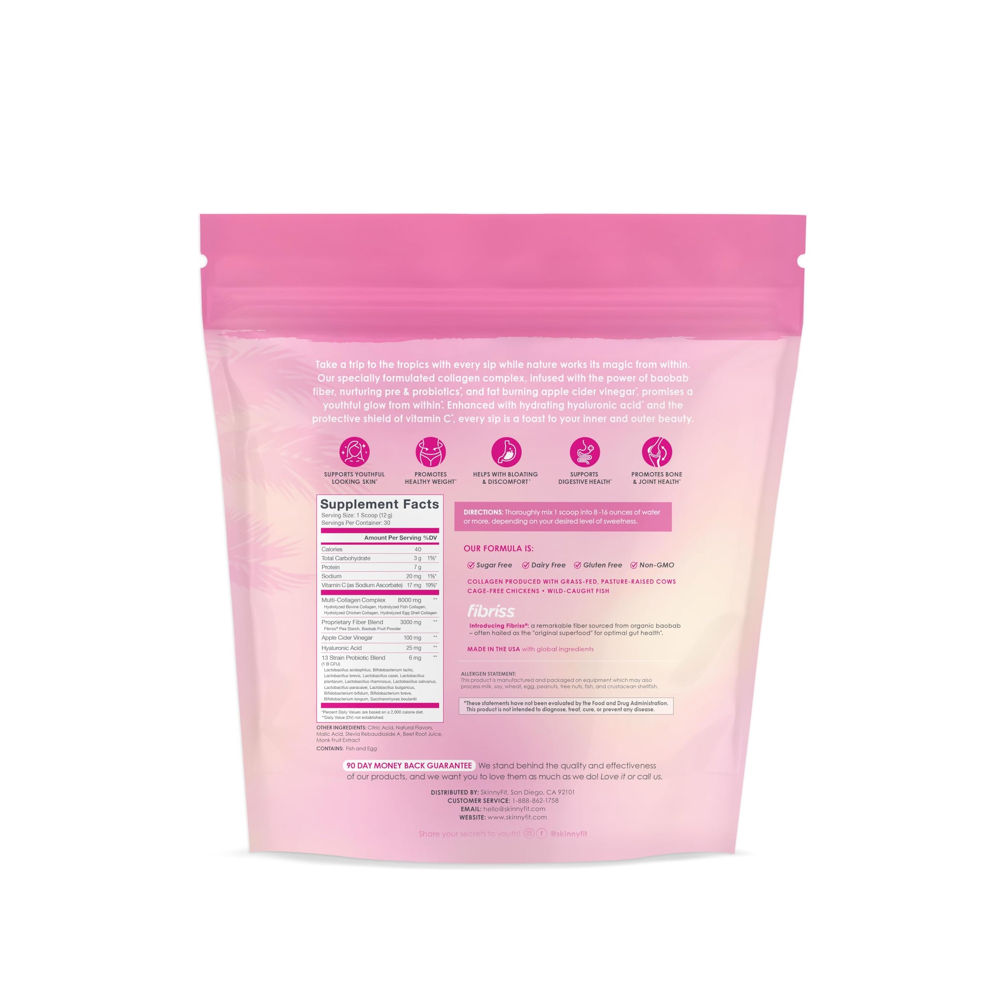 SkinnyFit Super Youth Tropical Punch Multi-Collagen Peptides + Probiotics, Baobab Fiber - AB Mystery