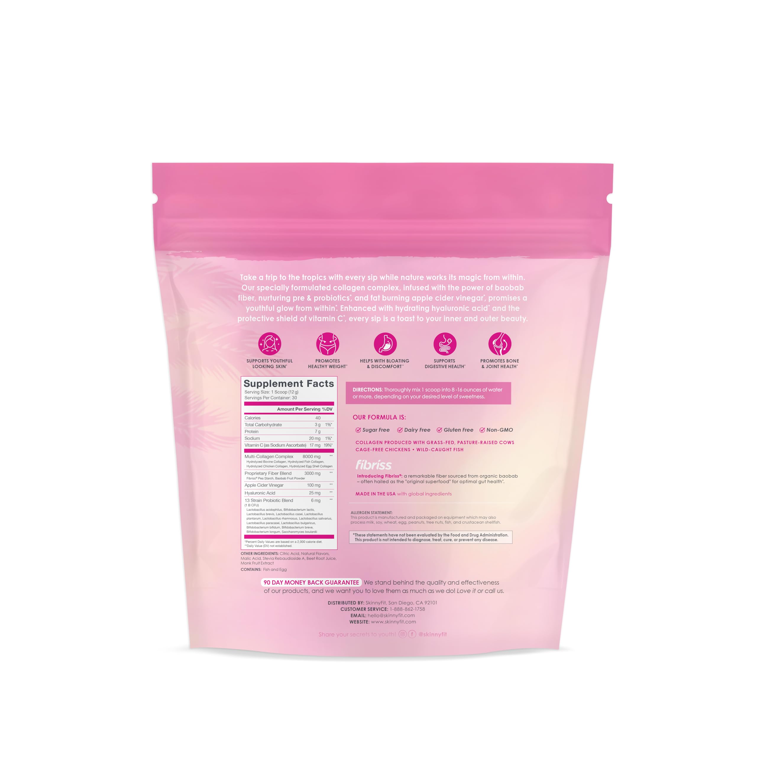 SkinnyFit Super Youth Tropical Punch Multi-Collagen Peptides + Probiotics, Baobab Fiber - AB Mystery