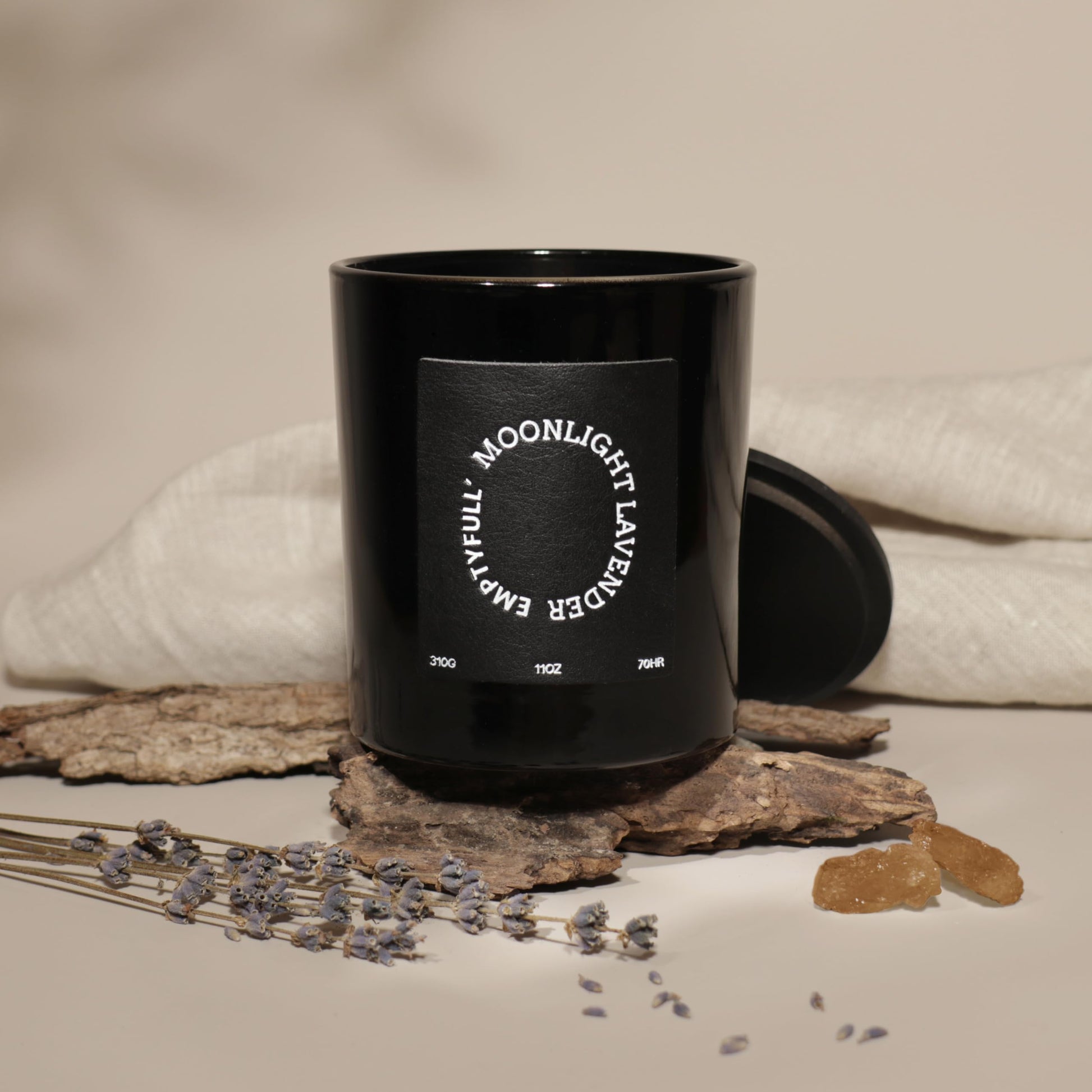 EMPTYFULL Lavender Scented Candles, Wood Wick, 11 oz Large Candle, Natural Soy Candles - AB Mystery