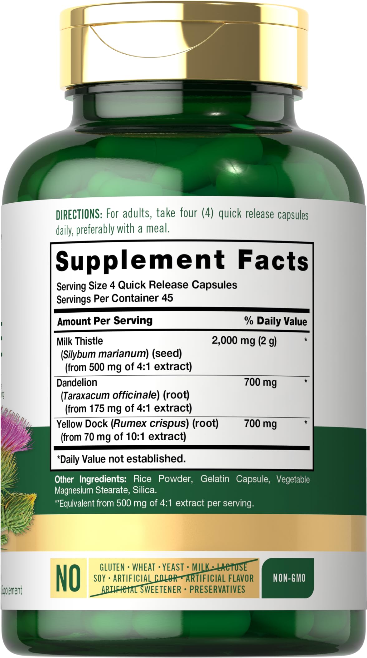 Carlyle Milk Thistle 2000mg | 180 Capsules | with Dandelion & Yellow Dock | Non-GMO - AB Mystery