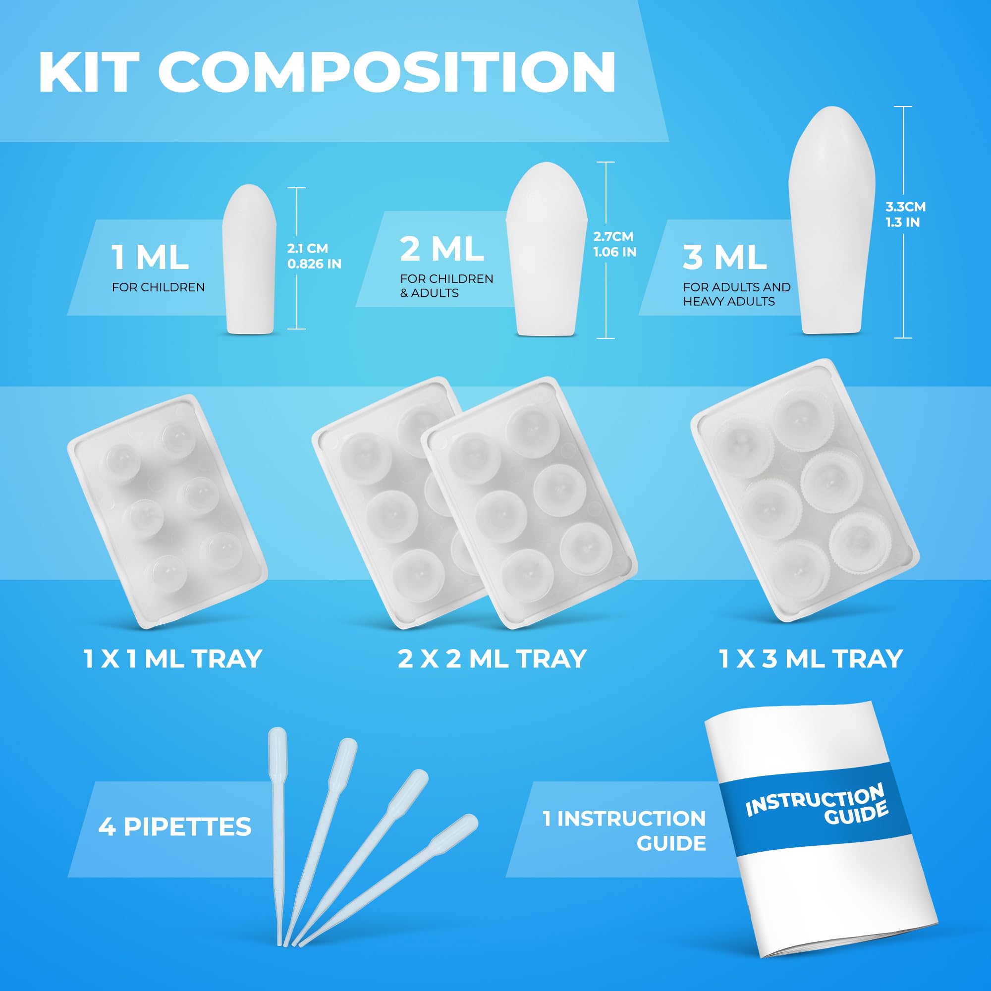 Suppository Molds Kit - Made in France, 3 Sizes (1ml, 2ml, 3ml), Reusable Suppositories Mold - 4 Trays - AB Mystery