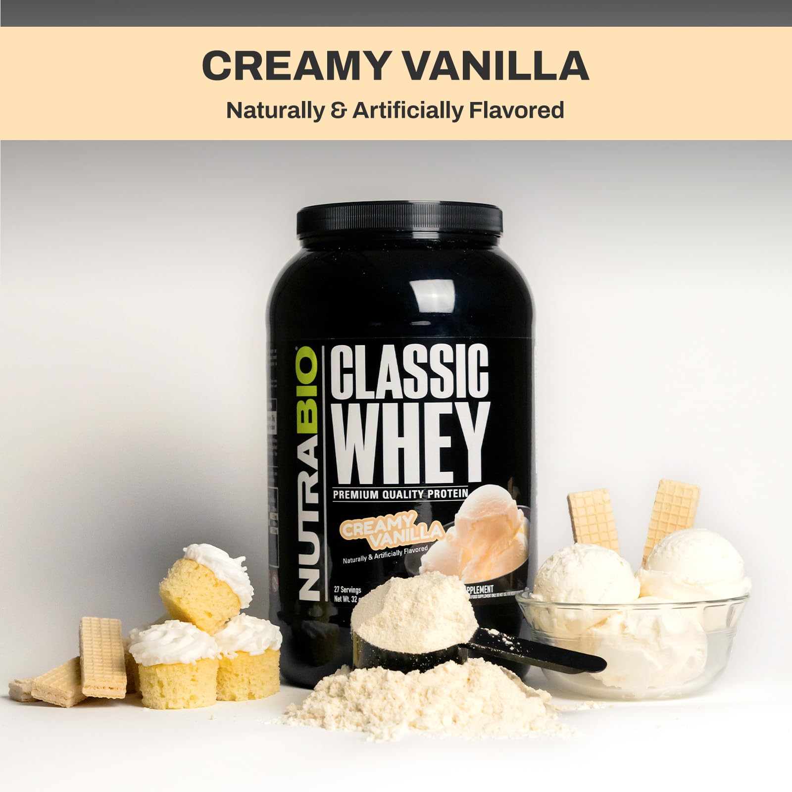 NutraBio Classic Whey Protein Powder- 25G of Protein Per Scoop - Full-Spectrum Amino - AB Mystery