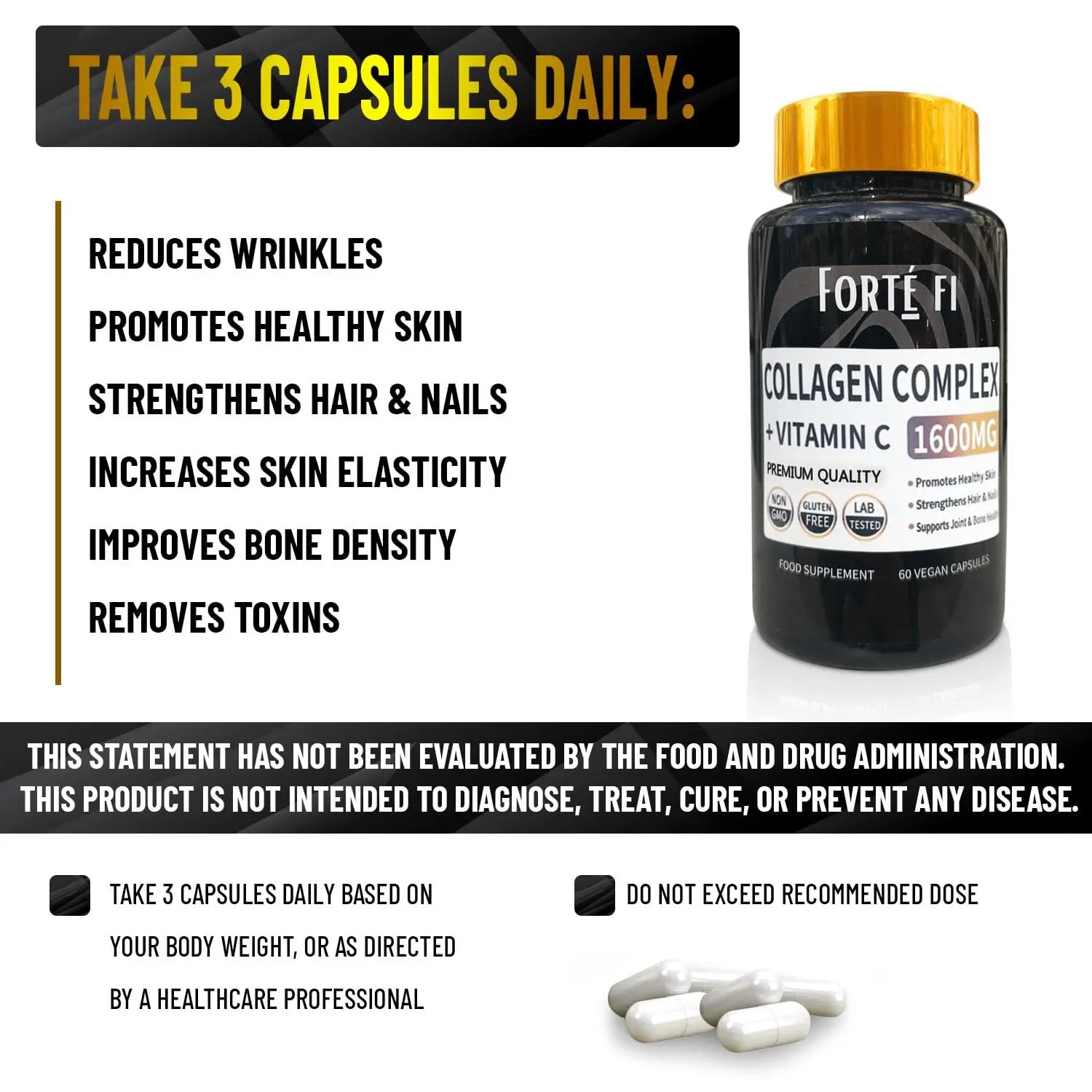 Pure Collagen with Vitamin C - Collagen Supplements for Women & Men - Use with Multivitamin Tablets - AB Mystery
