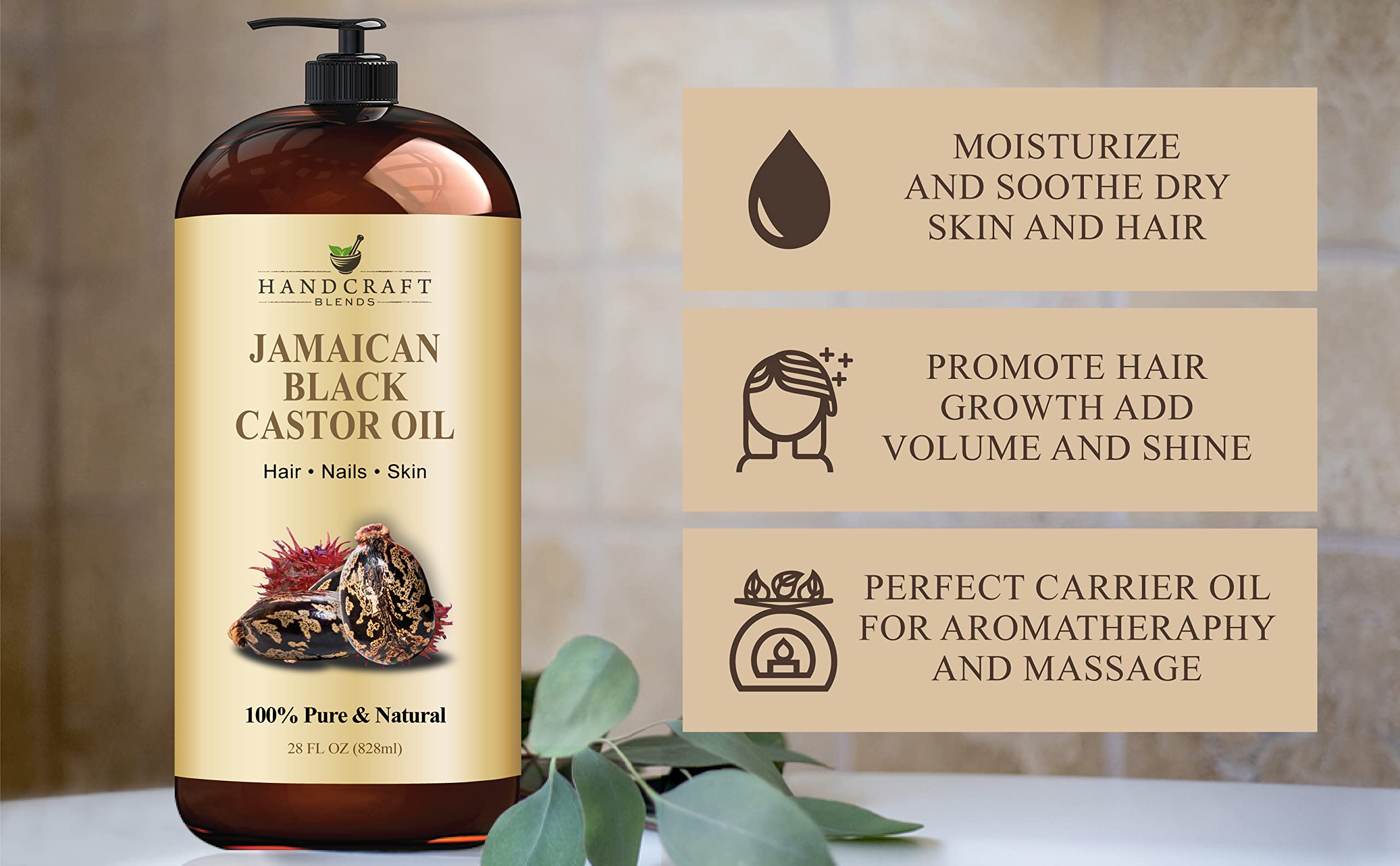 Handcraft Blends Jamaican Black Castor Oil for Hair Growth, Eyelashes and Eyebrows - AB Mystery