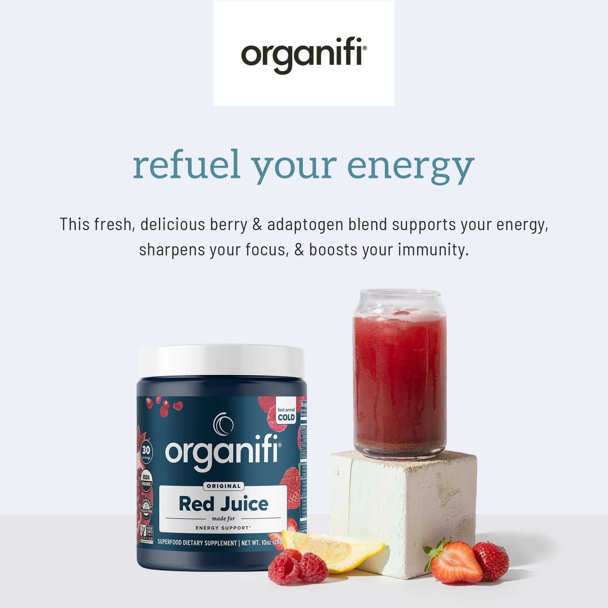Organifi Red Juice - Vegan Energy Powder - Berry-Flavored Adaptogen Drink - AB Mystery