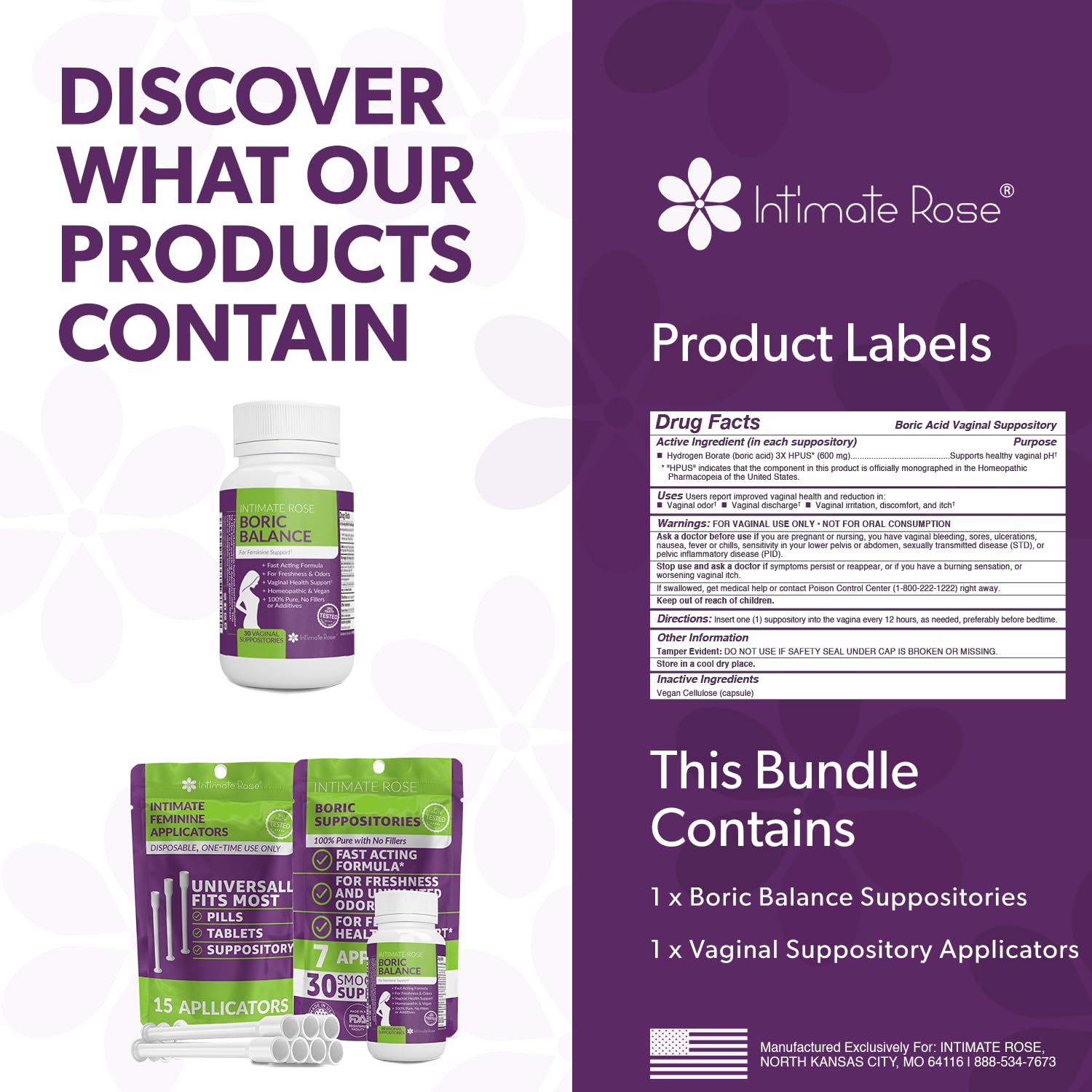 Save 10% on Boric Acid Vaginal Suppositories - 30 Count (600mg) + 7 Applicators and 15 Additional - AB Mystery