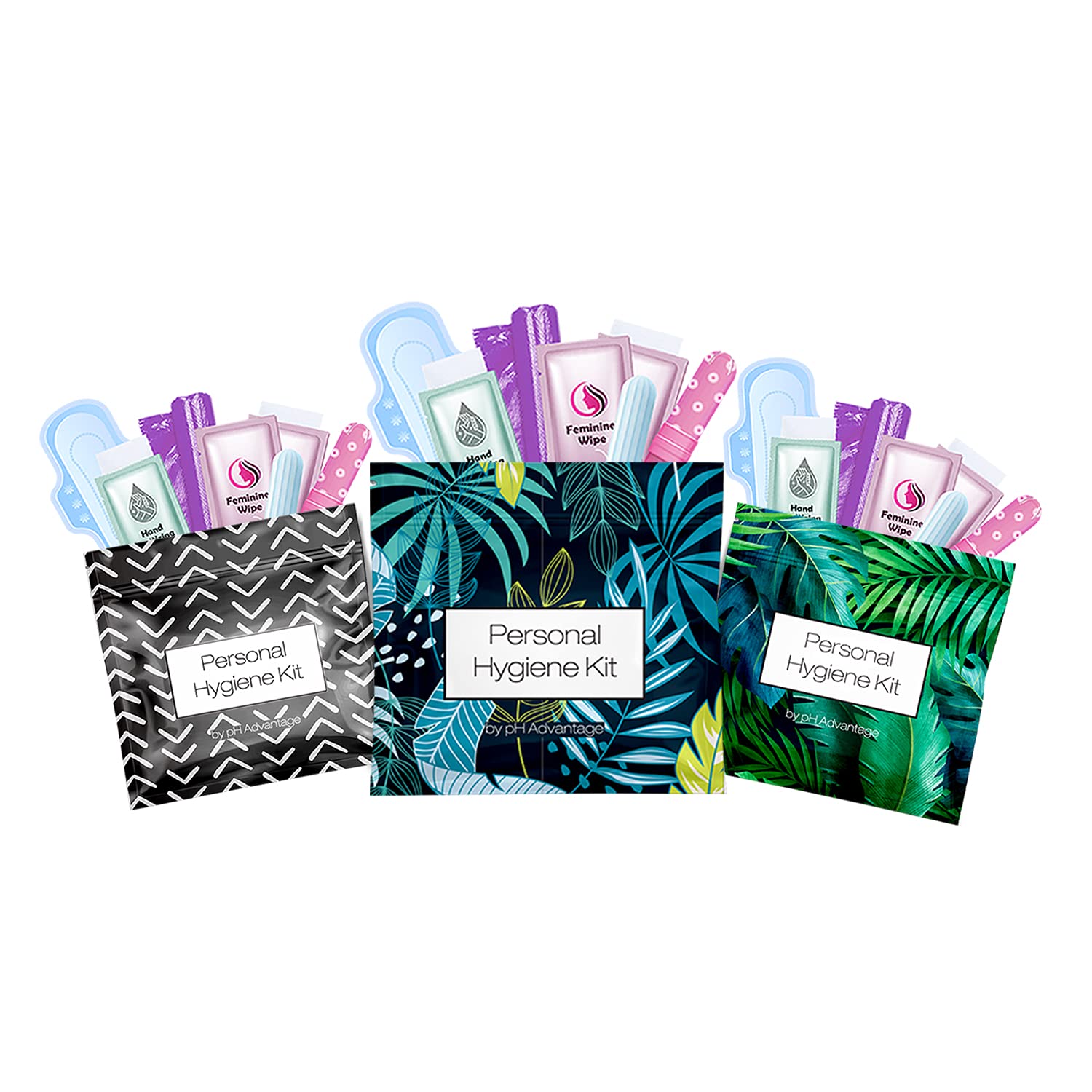 3 x Menstrual All-in-One Kits - Assorted Colors | Convenience on The Go | Single Period Kit Packs