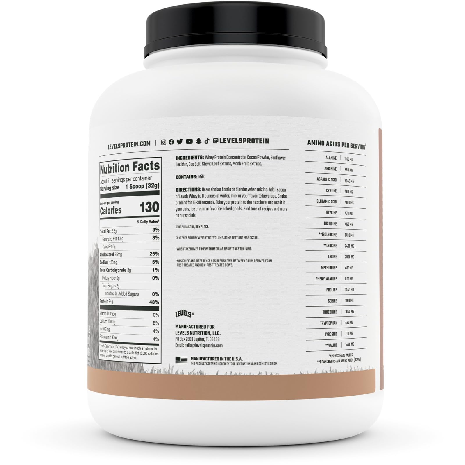 Levels Grass Fed 100% Whey Protein, No Hormones, Pure Chocolate, 5LB - AB Mystery