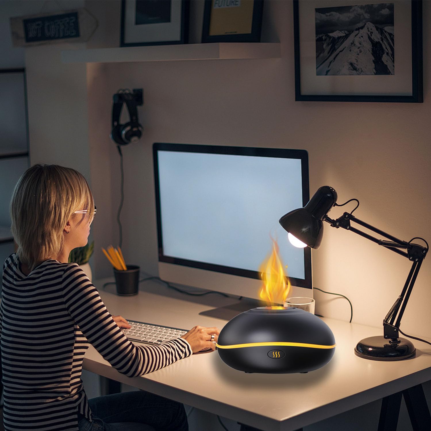 Lotnafee Colorful Flame Fire Diffuser Humidifier, Upgraded Scent Diffuser for Essential Oils Home,Office,Yoga - AB Mystery