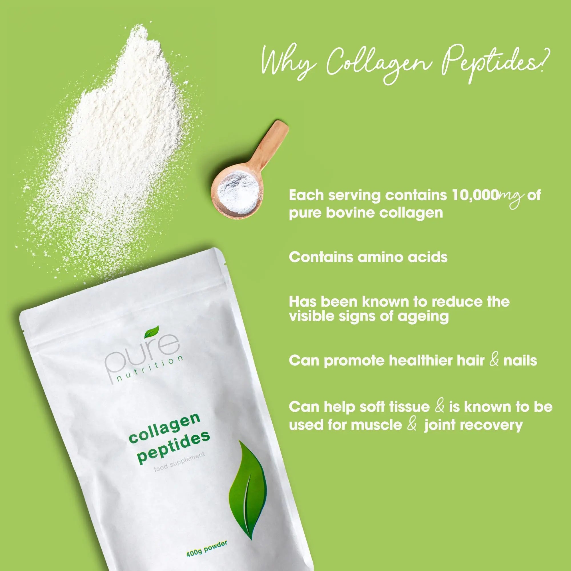 Pure Collagen Powder, Bovine Collagen Peptides Powder by Pure 400g - AB Mystery