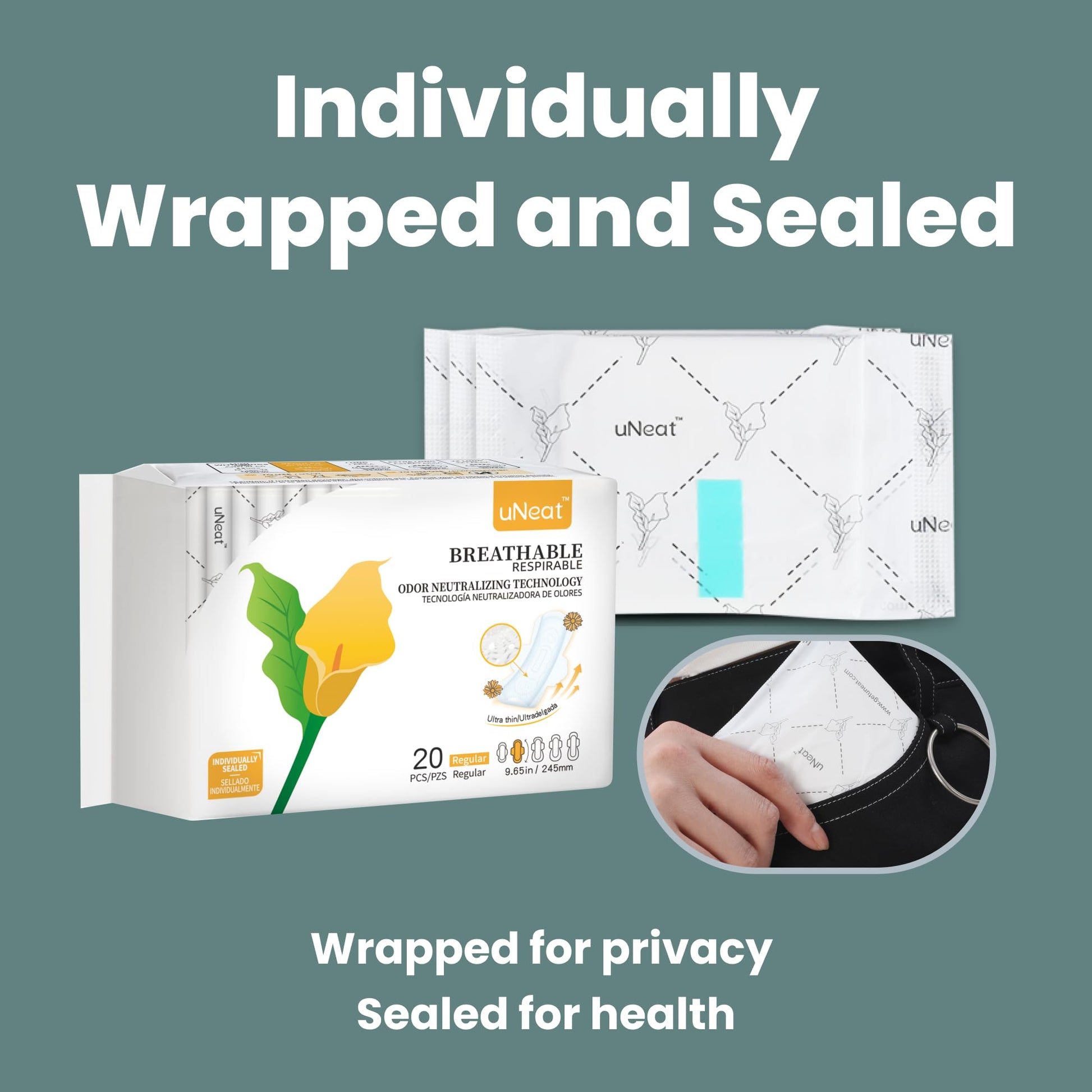 uNeat Regular with Wings Ultra-Thin Sanitary Pads for Women and Teen, Unscented, Eliminates Odor - AB Mystery