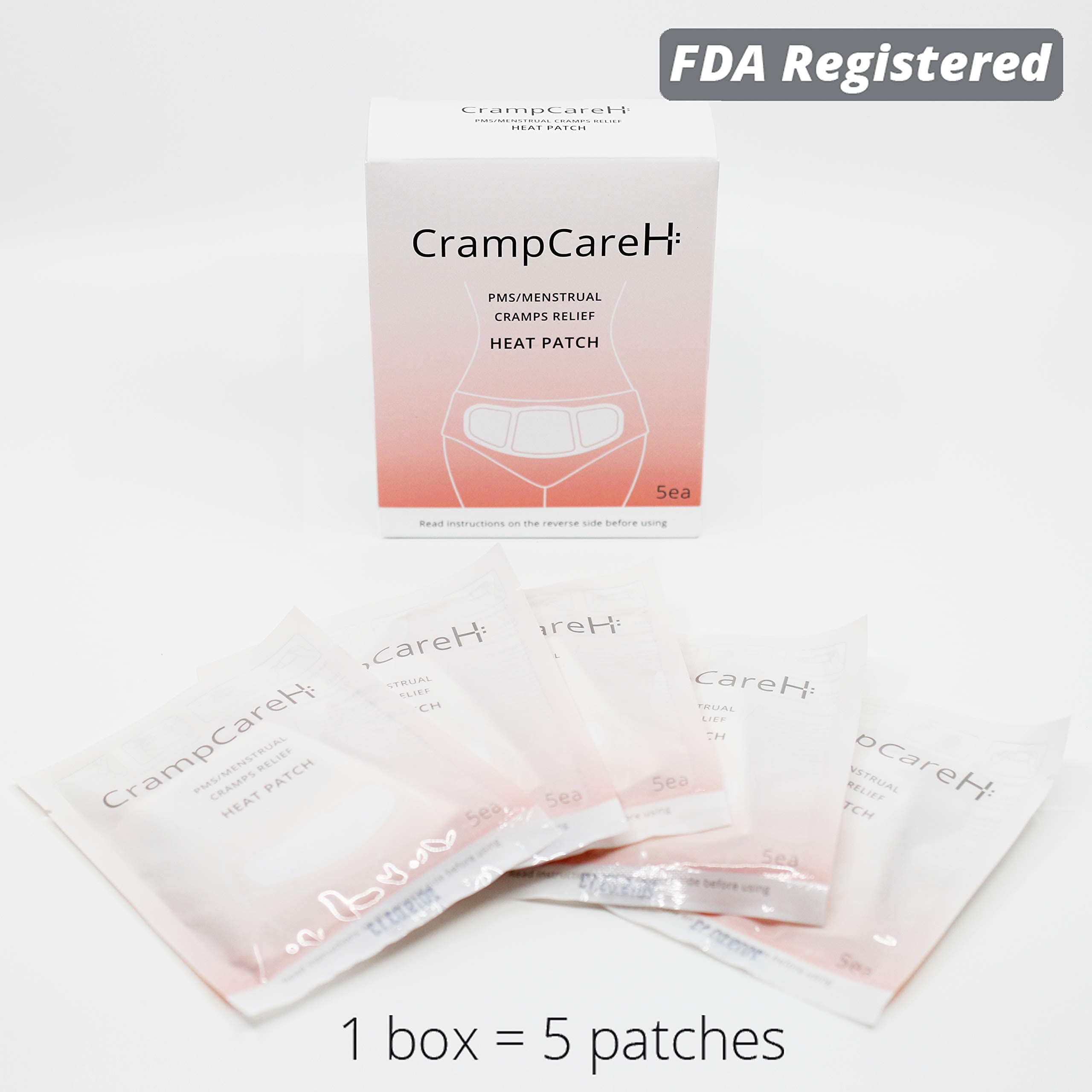 (5 Patches) CrampCareH PMS/Menstrual Cramps Relief Heat Patch with Wide Wings, FDA Registered - AB Mystery