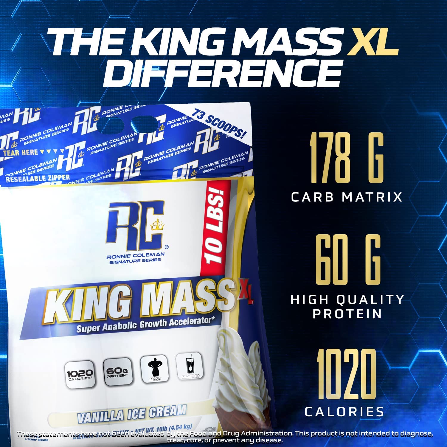 Ronnie Coleman Signature Series King Mass XL Mass Gainer Protein Powder, Muscle - AB Mystery