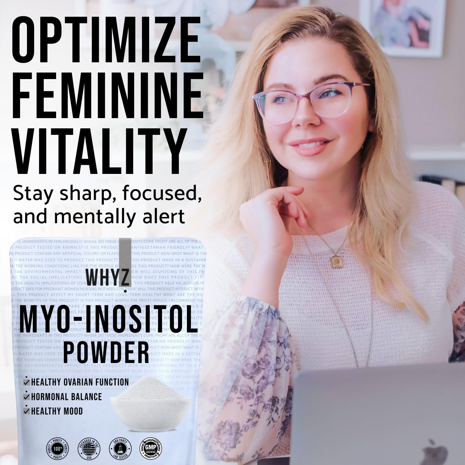 Myo-Inositol Powder 8oz, Natural Myo Inositol Supplement for Ovarian Support - AB Mystery