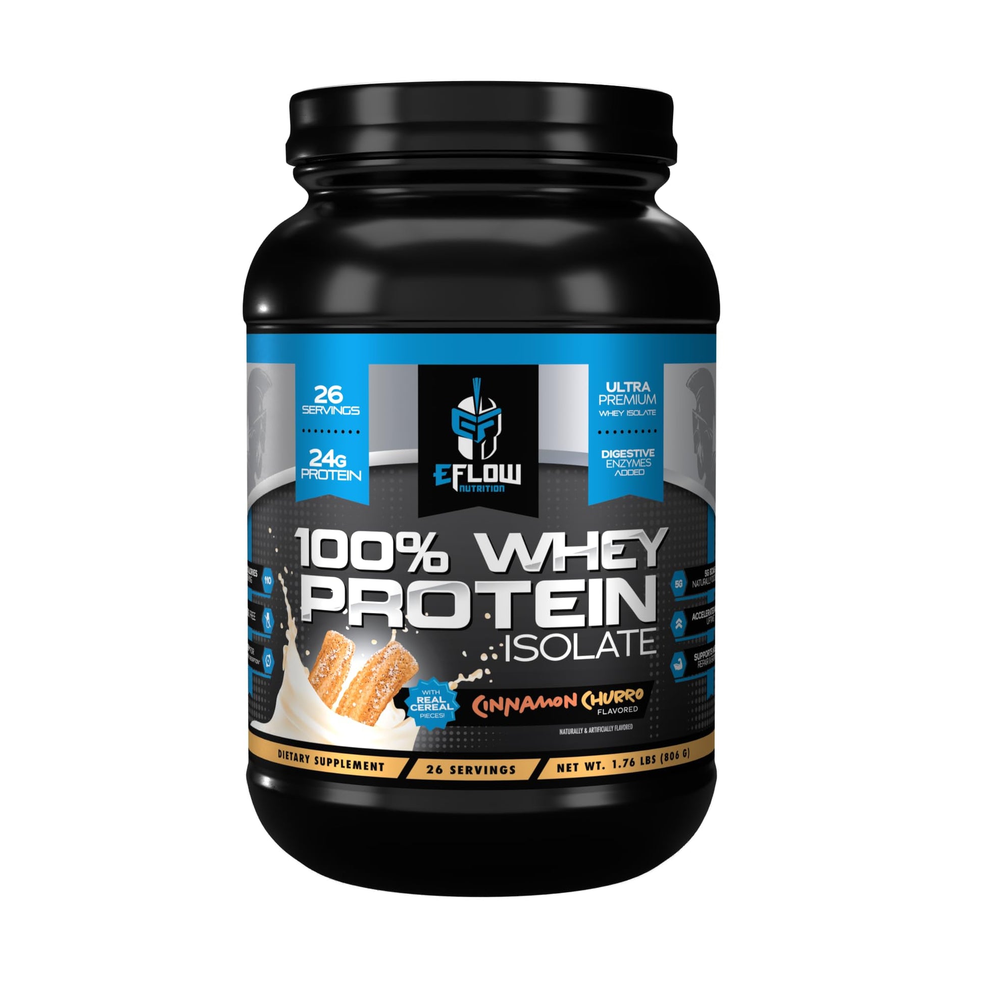 eFlow Nutrition 100% Whey Protein Isolate - Lactose-Free Digestive Enzymes Added