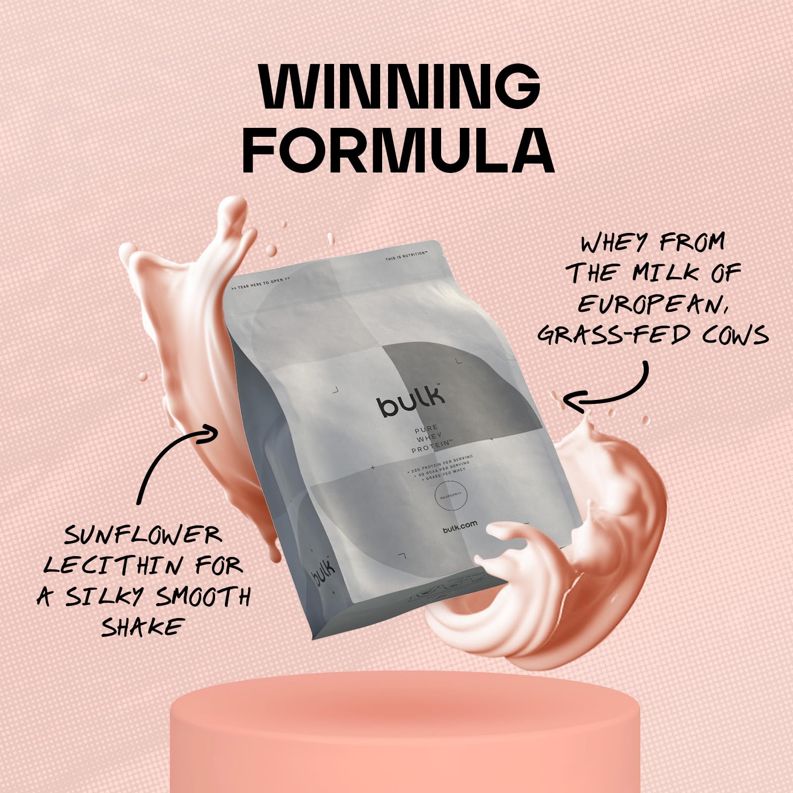 Bulk Pure Whey Protein Powder Shake, Raspberry, 500 g, Packaging May Vary Bulk