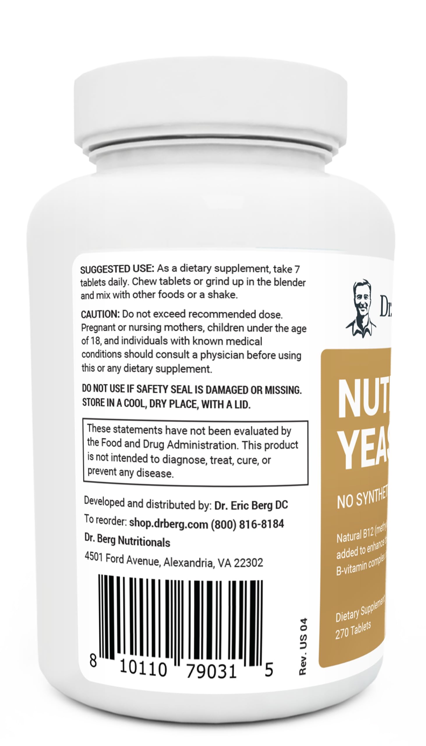 Dr. Berg Nutritional Yeast Tablets – Natural B12 Added - All 8 B Vitamin Complex – Organic - AB Mystery