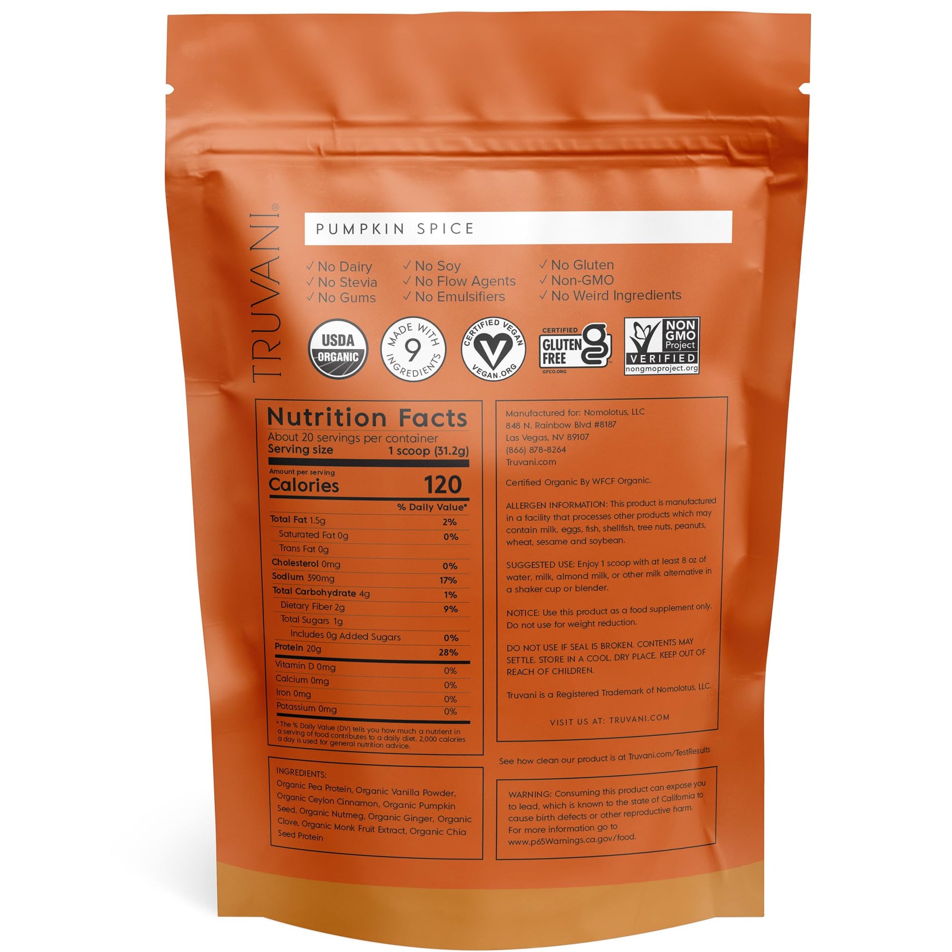 Truvani Organic Vegan Protein Powder Pumpkin Spice - 20g of Plant Based Protein - AB Mystery