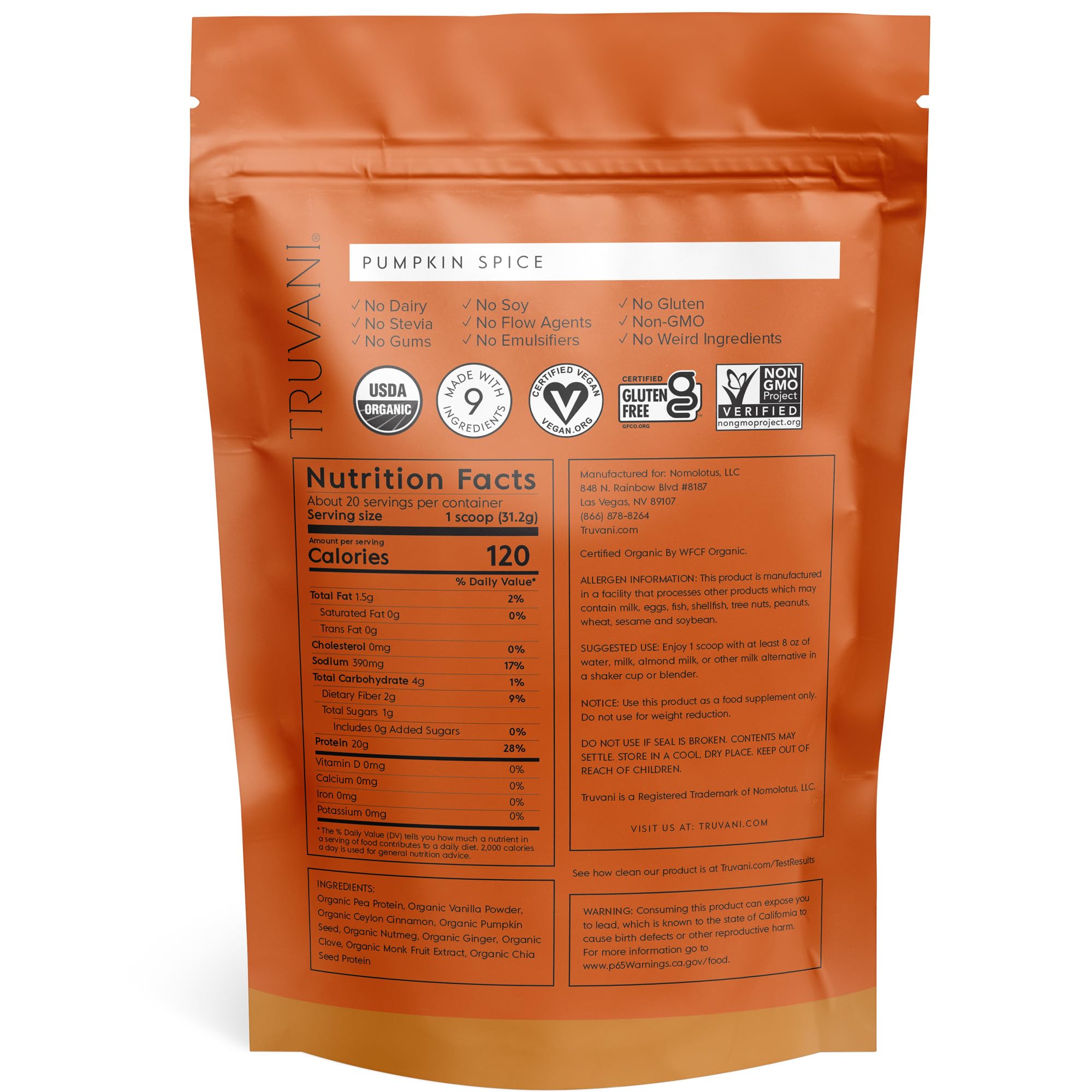 Truvani Organic Vegan Protein Powder Pumpkin Spice - 20g of Plant Based Protein - AB Mystery