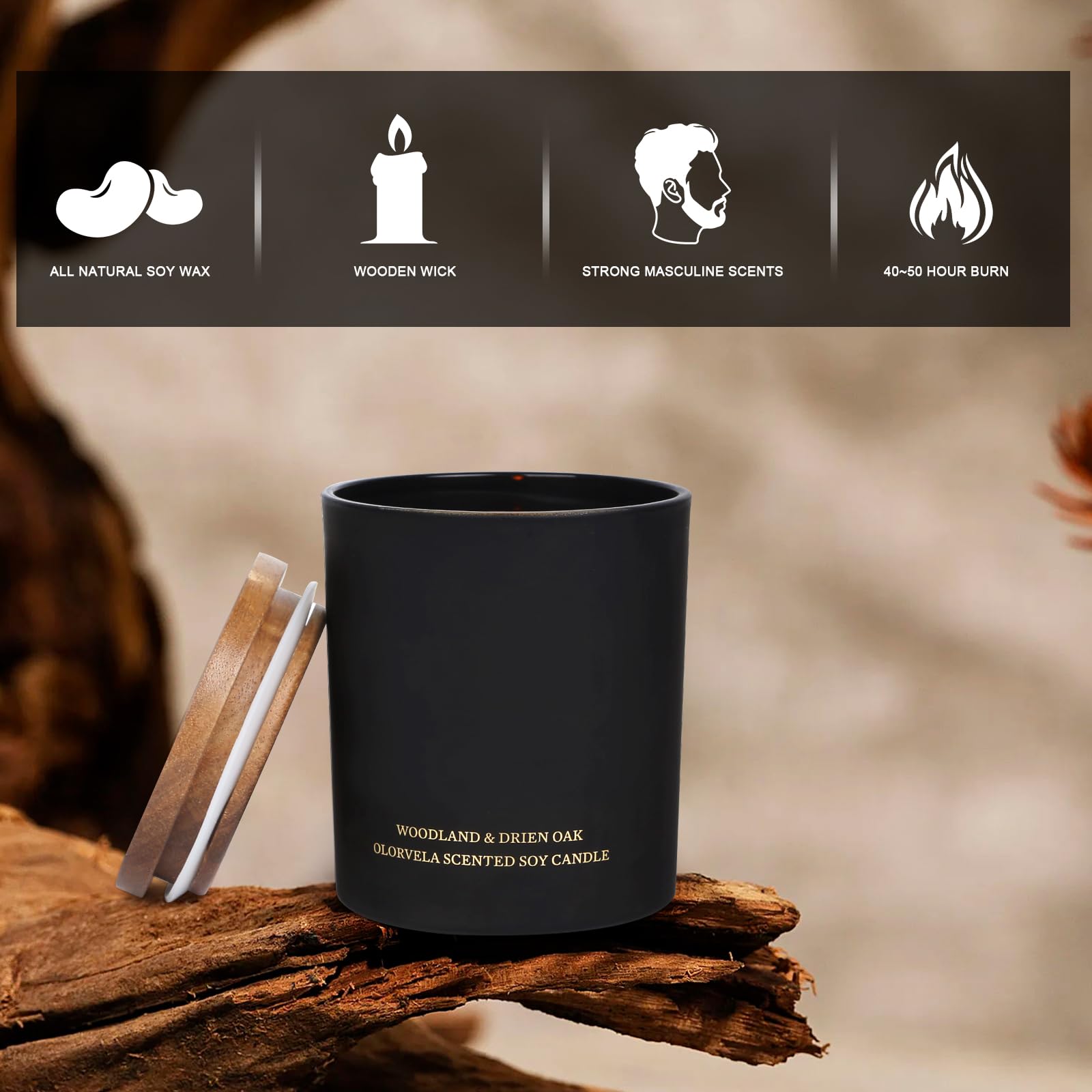 olorvela Candles for Men Wood Wicked Candles for Home Scented Mens Candle Aromatherapy 8oz - AB Mystery