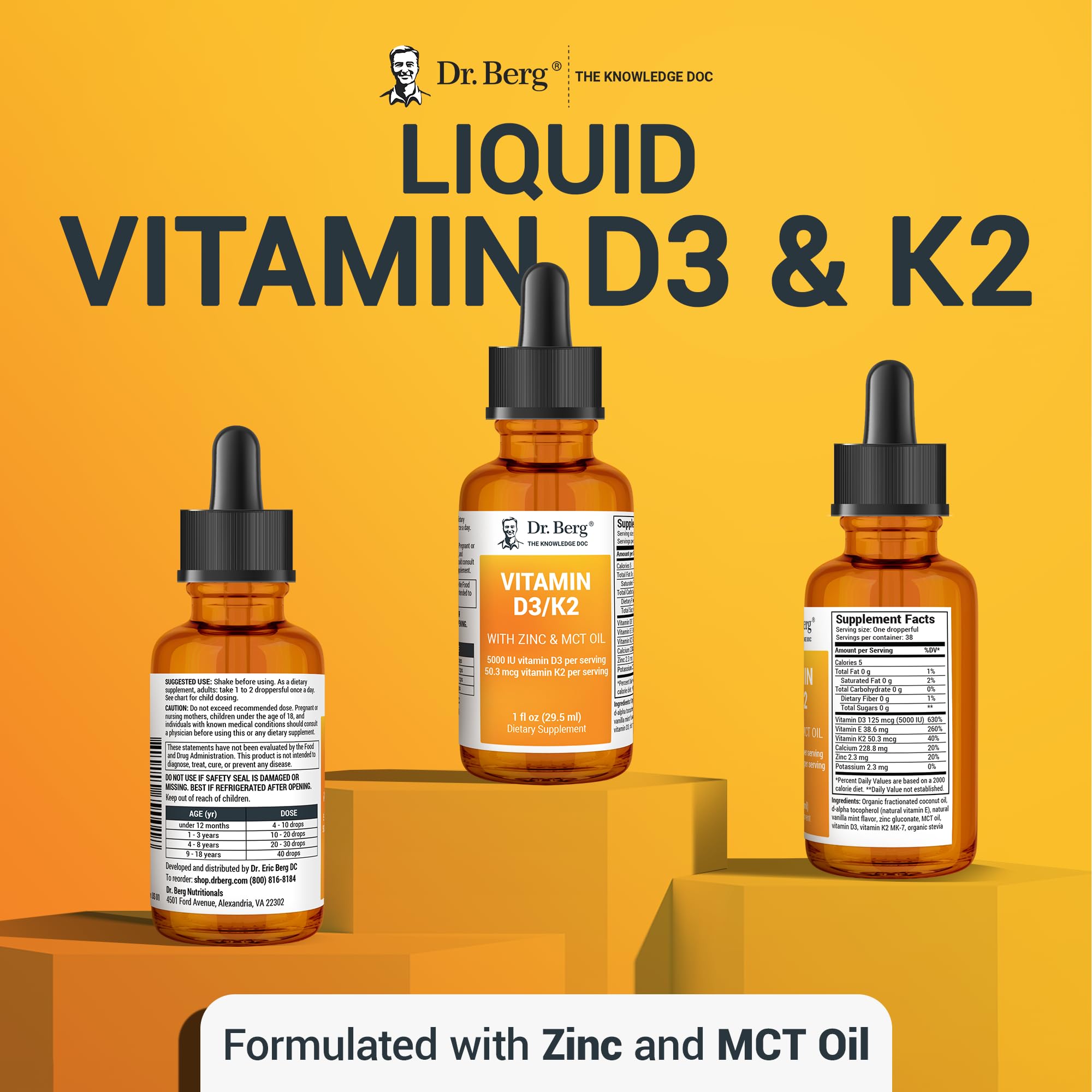 Dr. Berg Liquid Vitamin D3 & K2 Supplement - For Bone, Teeth, Mood & Immune Health - AB Mystery