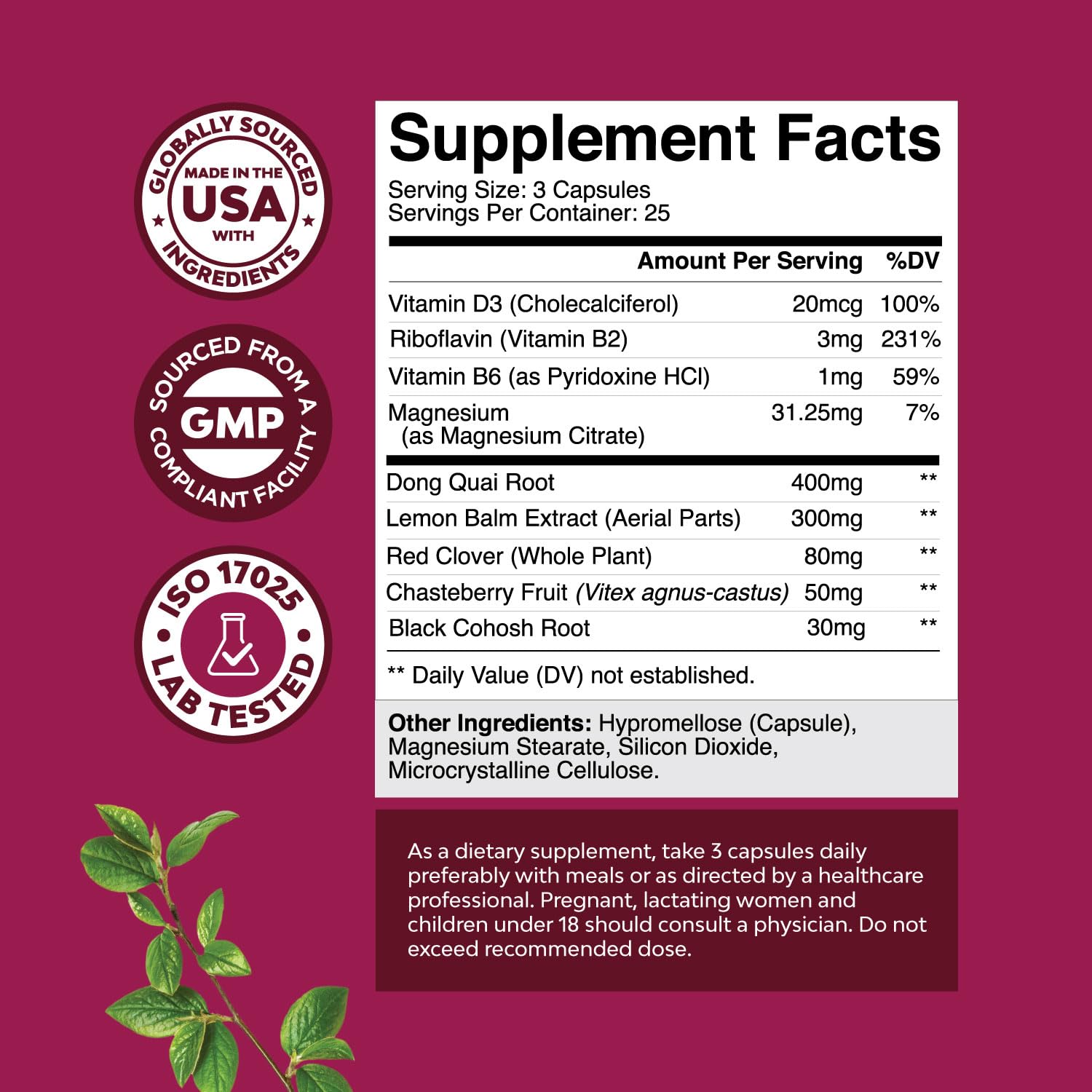 Soy Free Menopause Supplement for Women - Herbal Menopause Relief for Women for Night Sweats Natures Craft