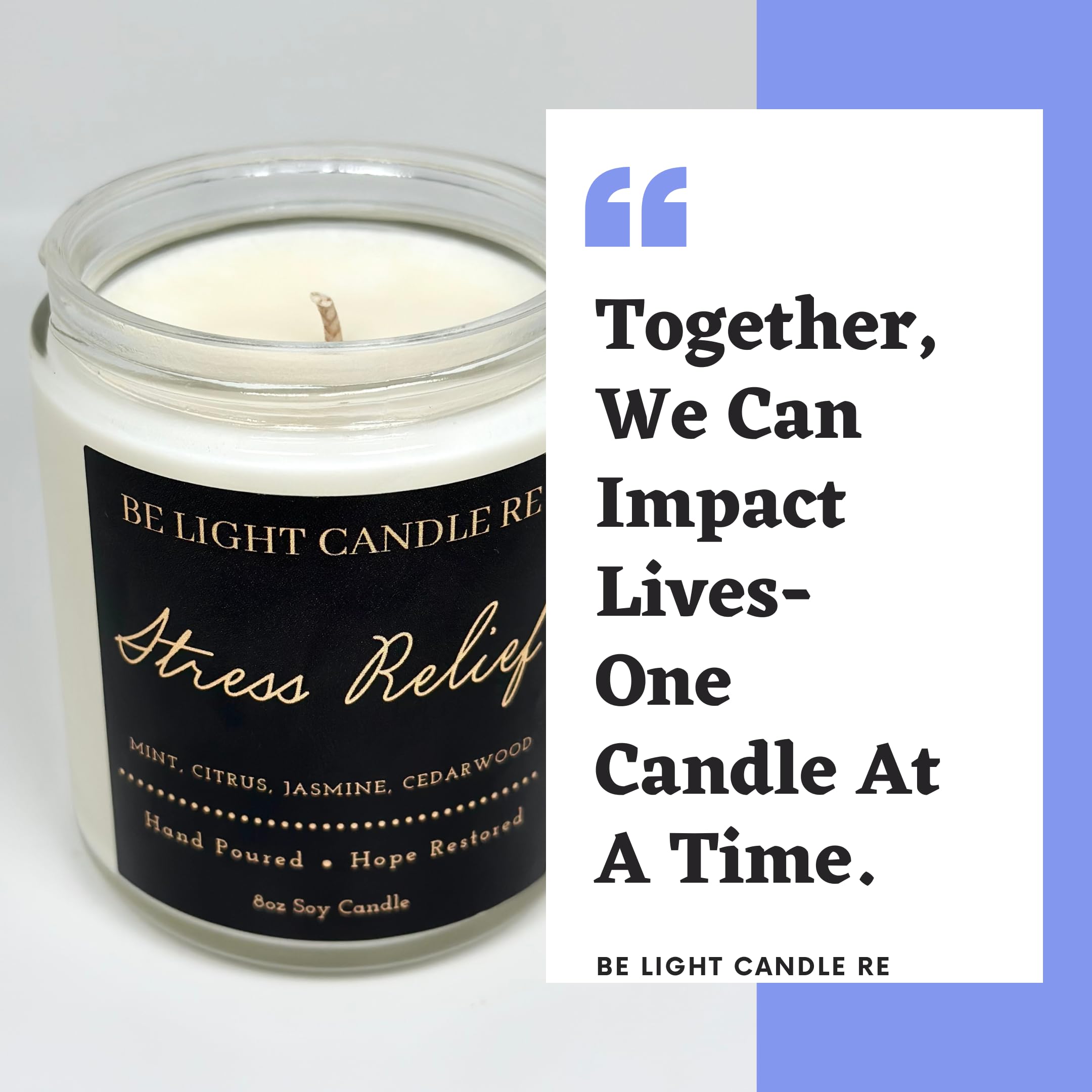Stress Relief Candle | Purpose-Driven Soy Candles | Scented Candle for Home | 8oz Long Lasting Candle - AB Mystery