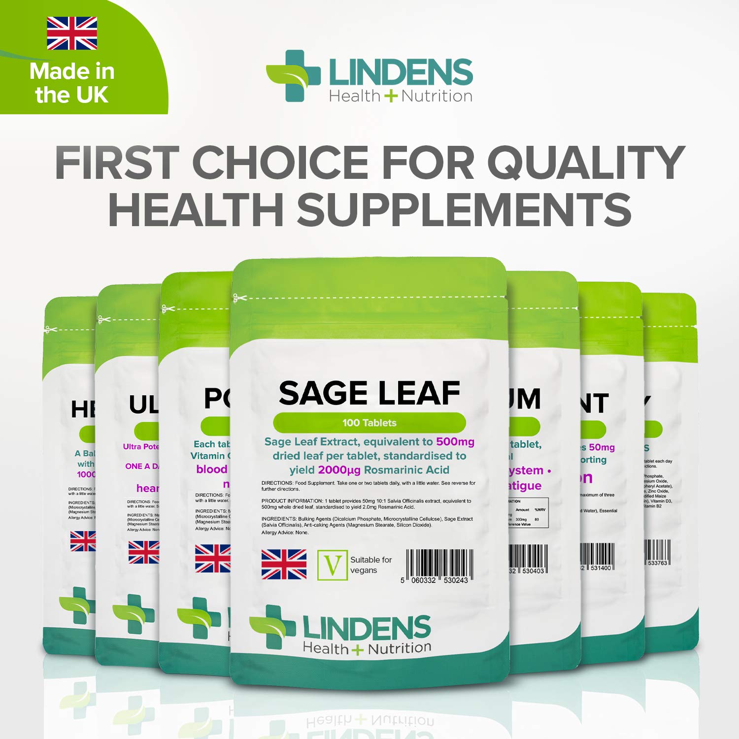 Lindens Sage Leaf 500mg 100 Tablets (Hot Flushes/flashes & Sweats in Menopause) - AB Mystery