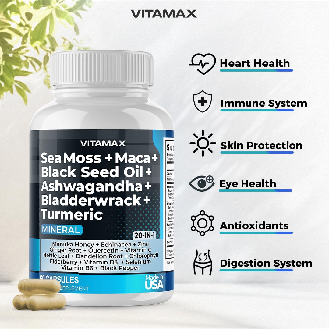 Sea Moss 3000mg Maca 1000mg Black Seed Oil 2000mg Ashwagandha 1000mg Bladderw - AB Mystery