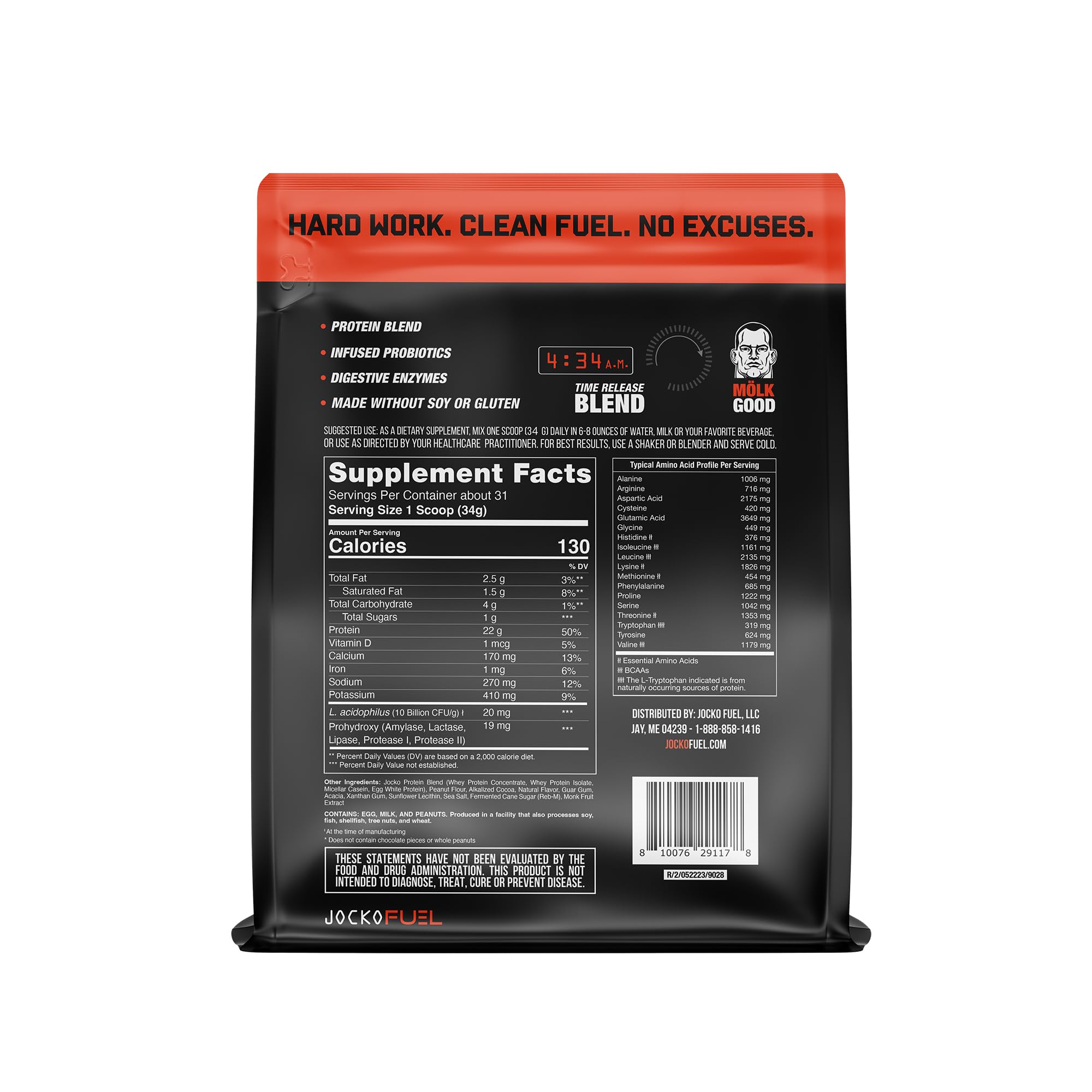 Jocko Mölk Chocolate Peanut Butter Whey Protein Powder - Keto, Probiotics, Grass Fed - AB Mystery