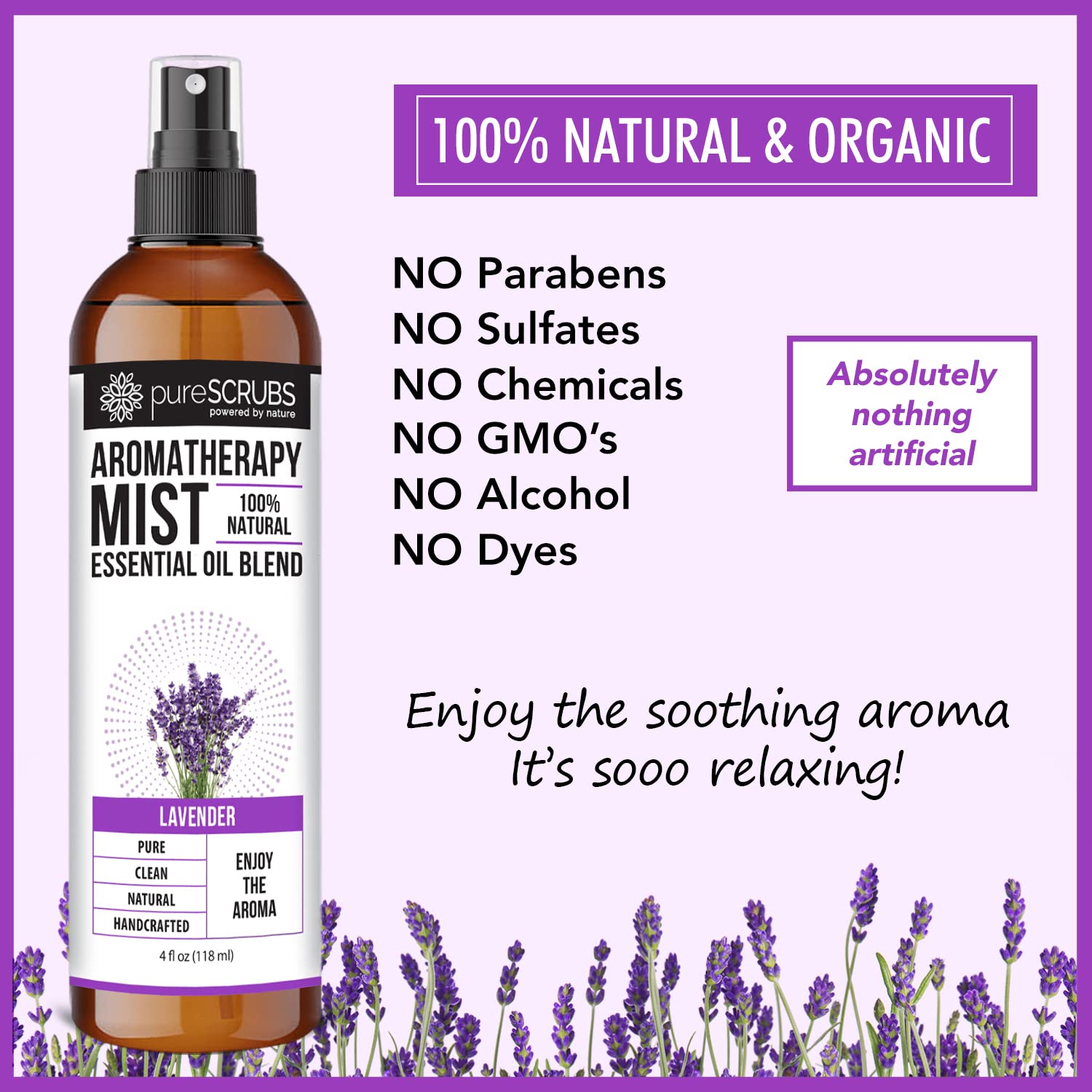 Shake, Mist & Enjoy - pureSCRUBS Premium Lavender Aromatherapy Spray Mist for Room, Body, Linens - AB Mystery