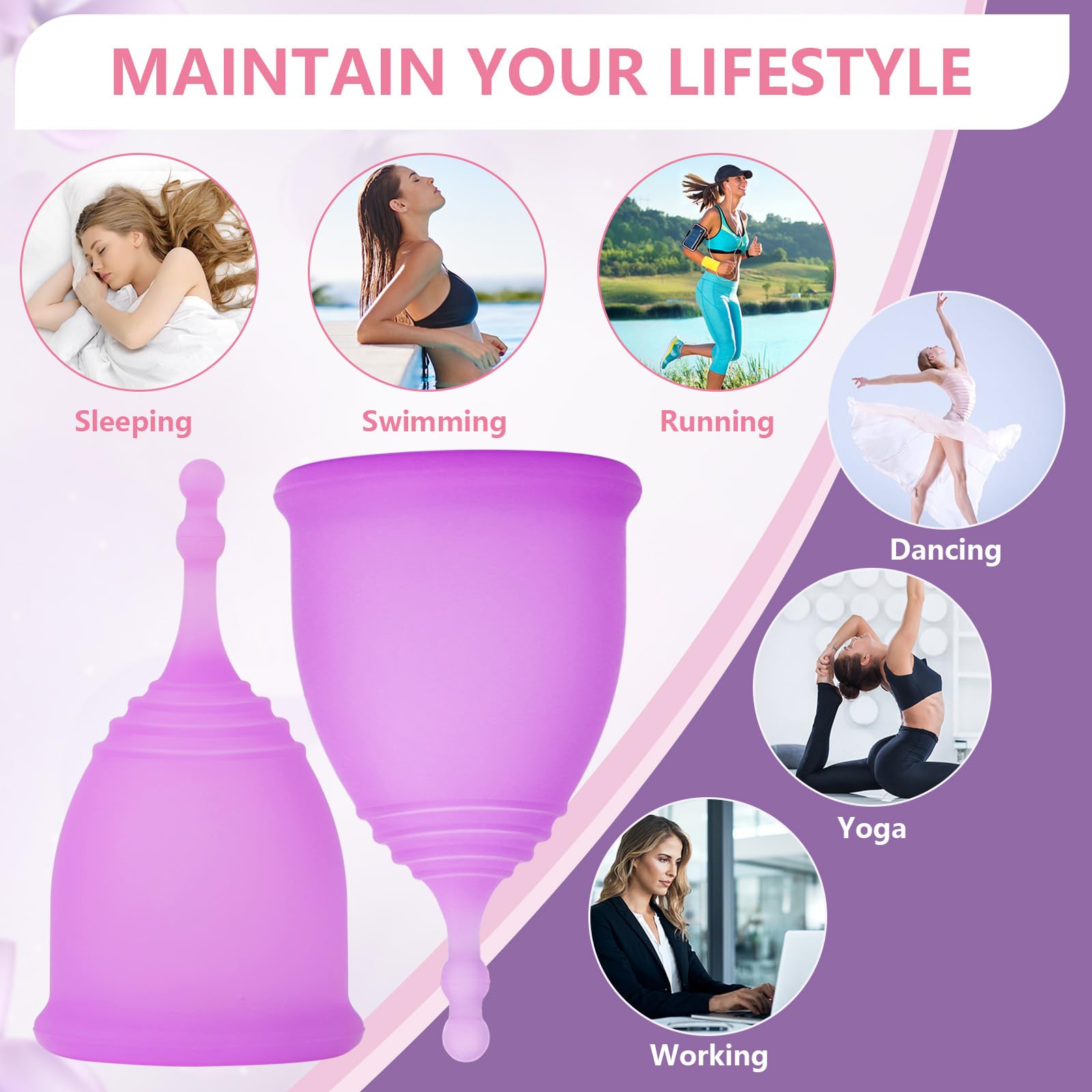 AURUZA Menstrual Cups, Set of 2 Reusable Period Cups Kit for Girls & Women, Silicone Soft Cups - AB Mystery