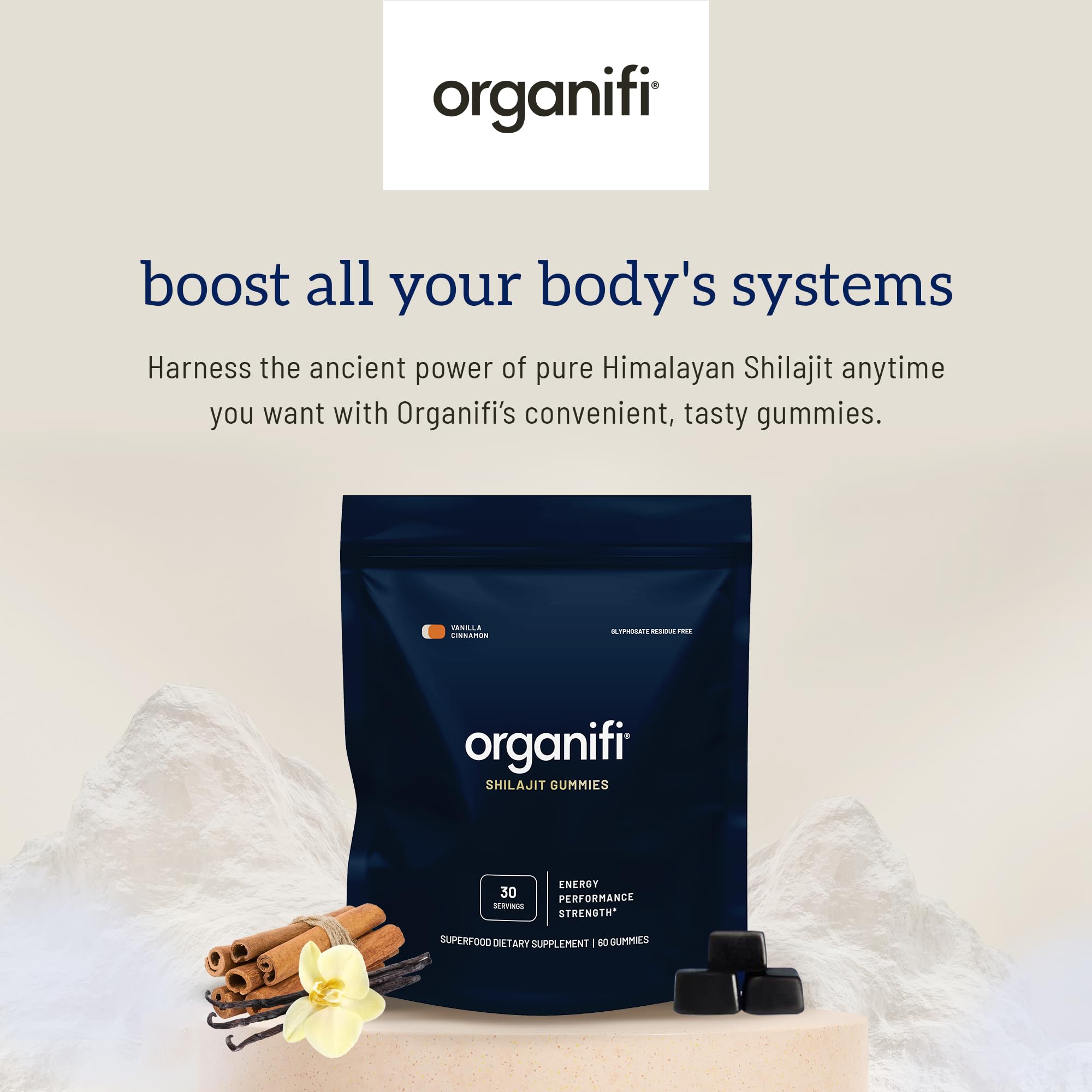 Organifi - Shilajit Gummies - Supports Natural Energy and Strength - Vanilla Cinnamon - AB Mystery