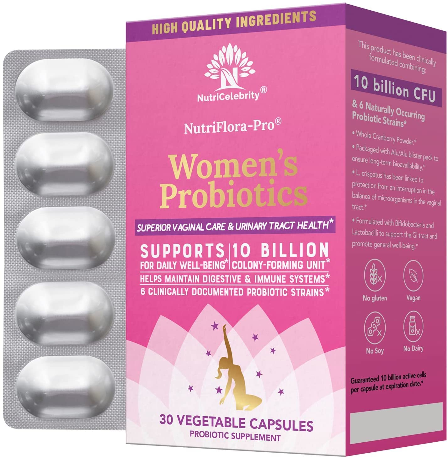 NutriCelebrity NutriFlora-Pro Probiotics for Women, Vaginal, Urinary Health, Immune System Digestive - AB Mystery