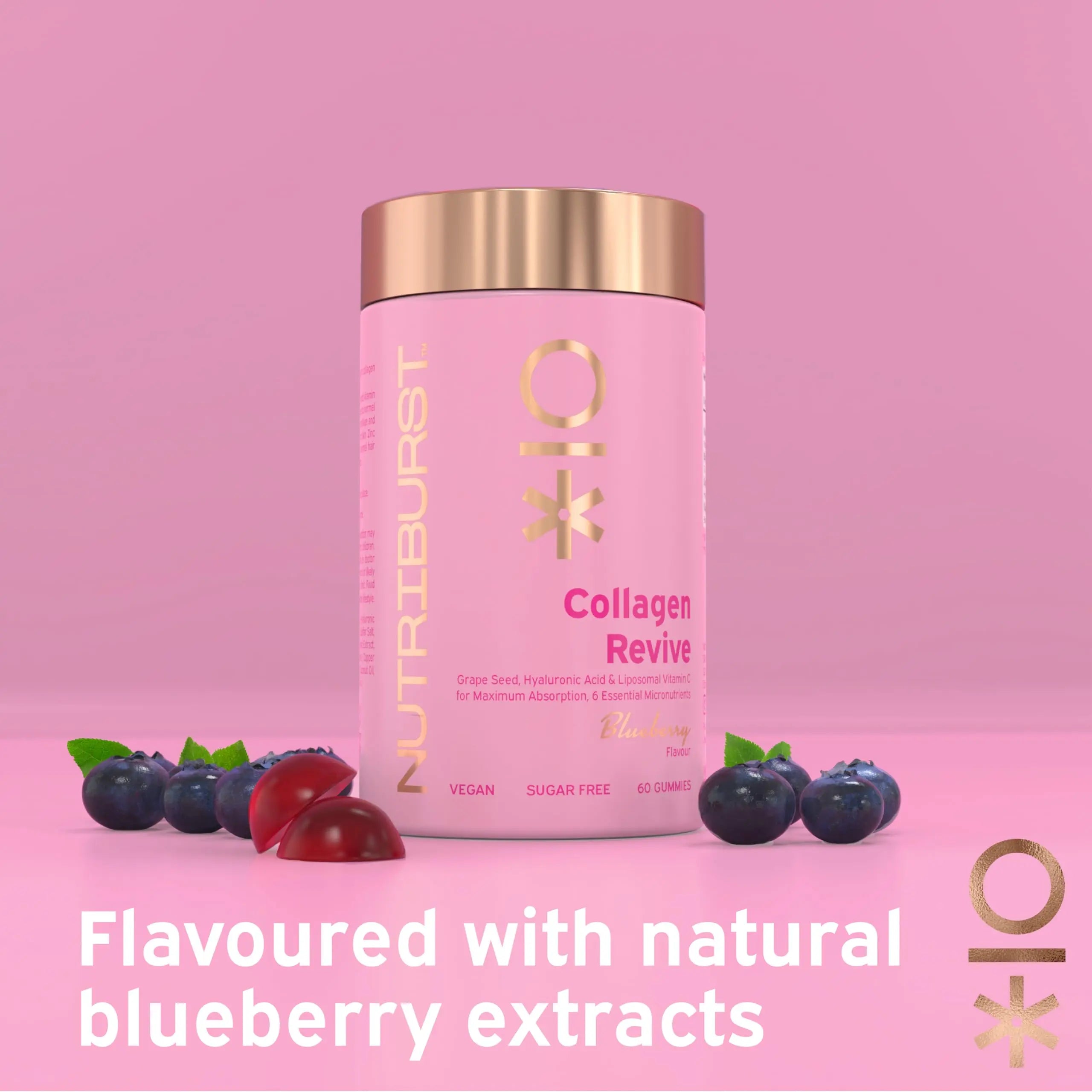 Nutriburst - Vegan Collagen Revive Gummies - Biotin (100µg), Hyaluronic Acid (100mg) + Vitamin C (80mg) Nutriburst