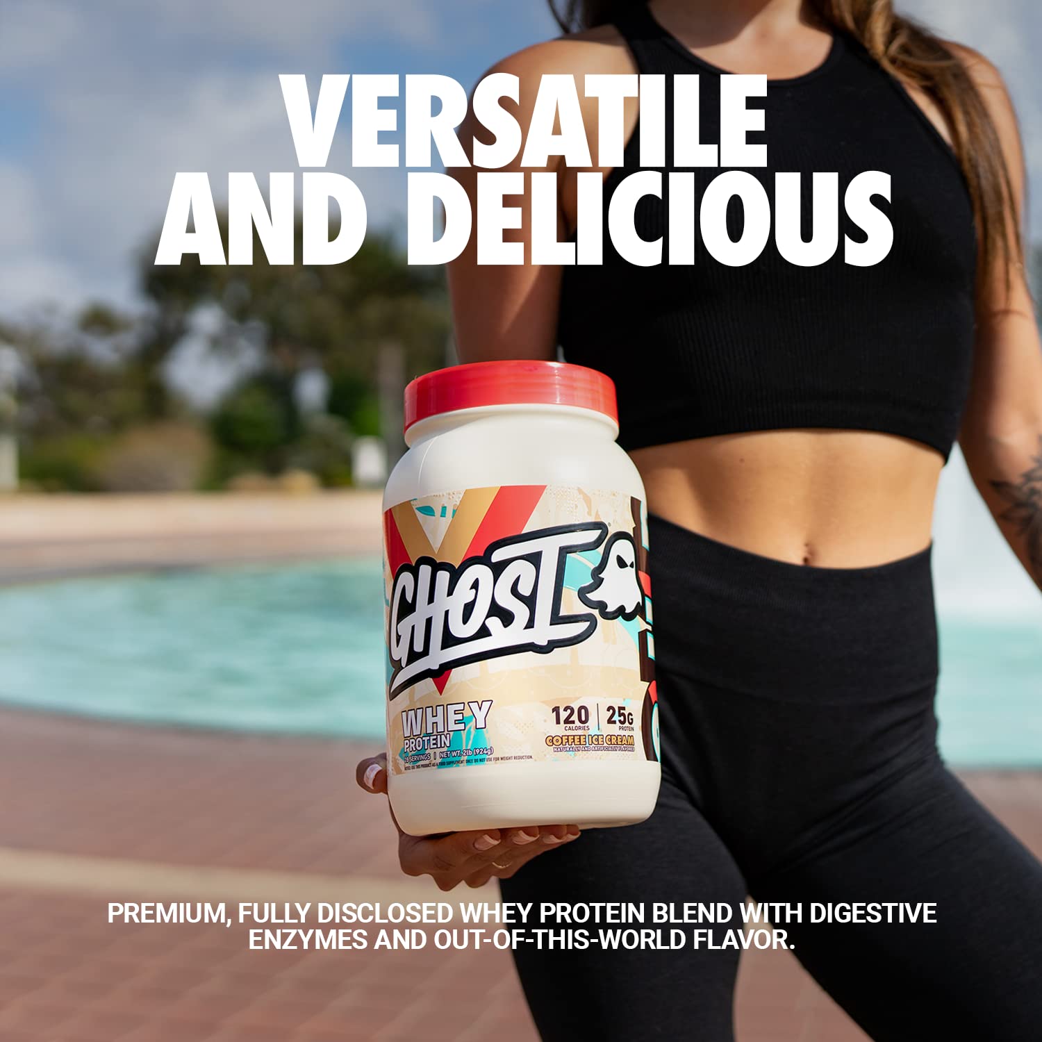 GHOST Whey Protein Powder, Coffee Ice Cream - 2LB Tub, 25G of Protein - Flavored Isolate - AB Mystery