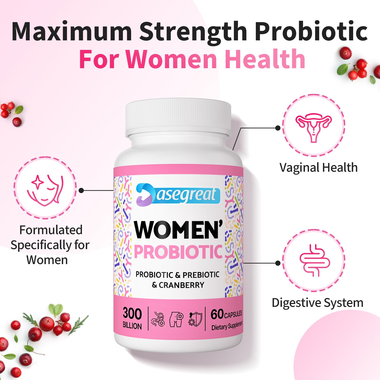 300 Billion CFUs Probiotics for Women,12 Strains Probiotics with Prebiotic Cranberry - AB Mystery