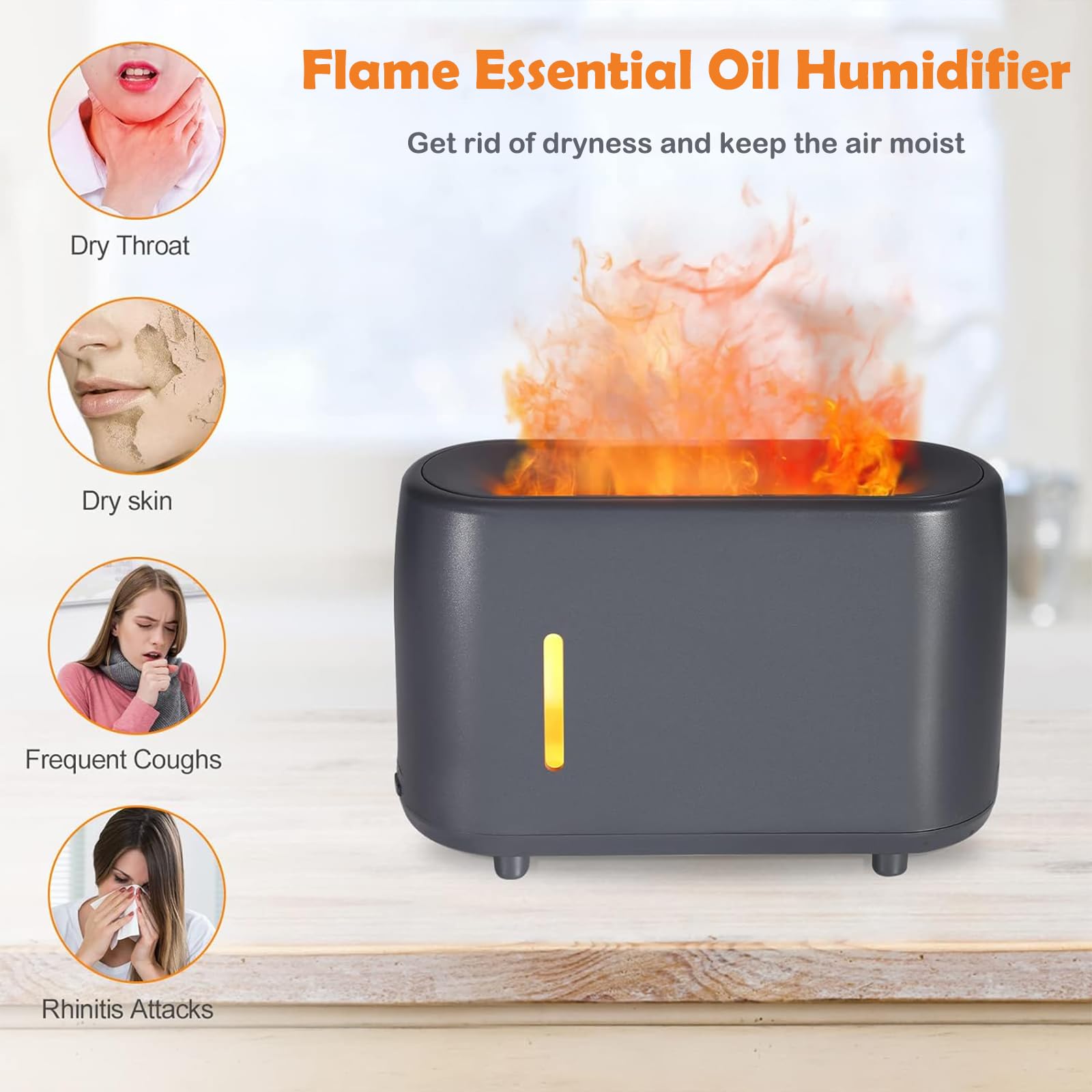 Flame Diffuser Humidifier 240ML for Essential Oils, Smart Timing with 7 Changeable Colors, Dual Mist - AB Mystery