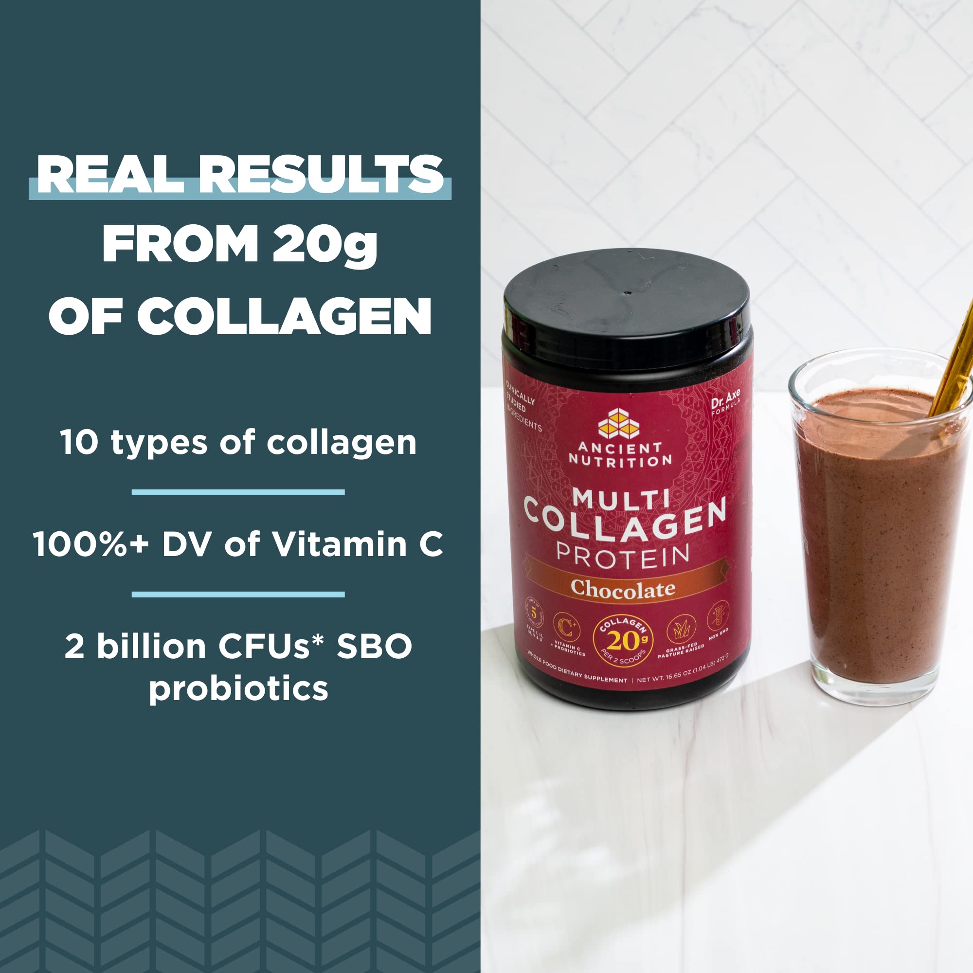 Ancient Nutrition Collagen Powder Protein, Multi Collagen Chocolate Protein Powder - AB Mystery