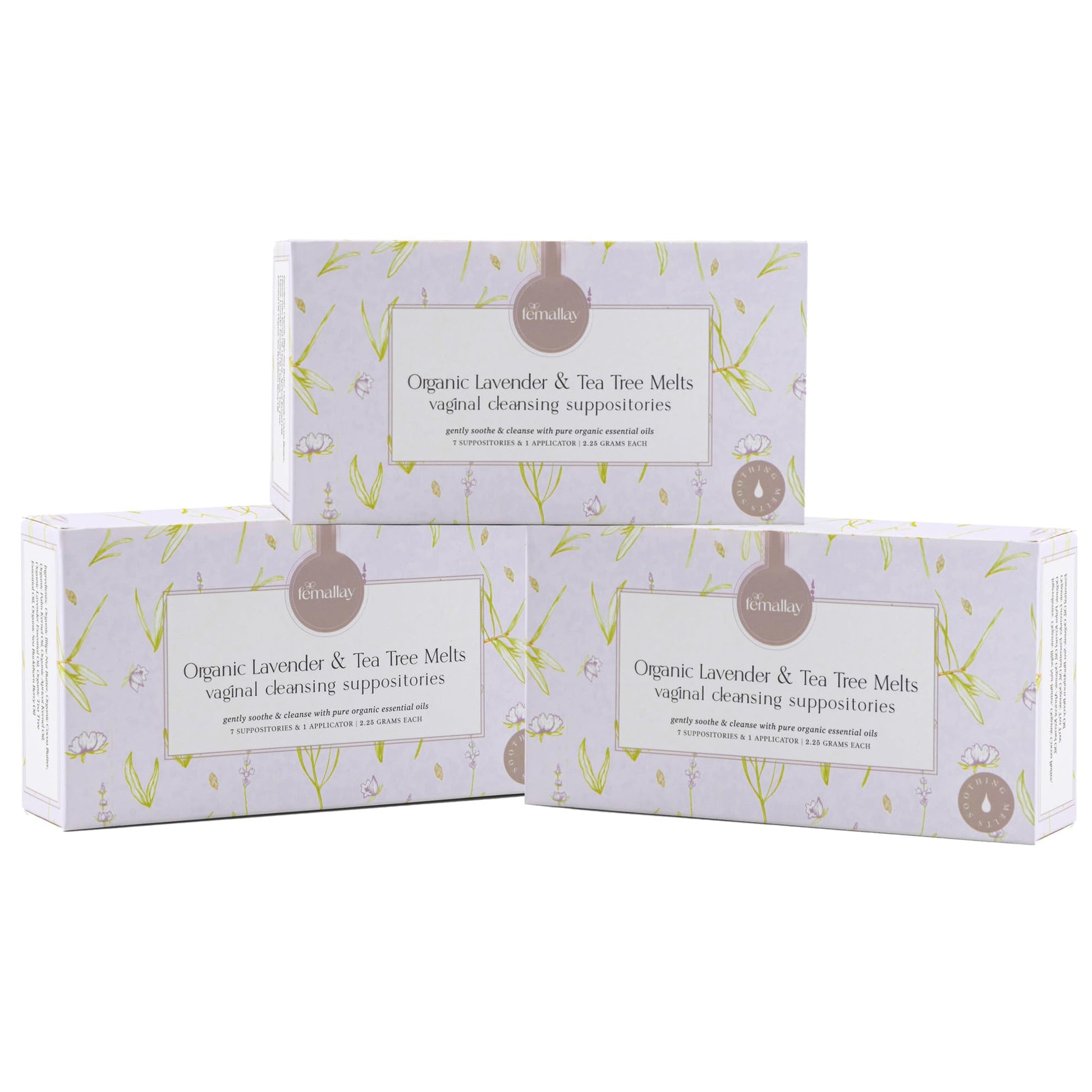 Femallay Lavender and Tea Tree Oil Vaginal Cleansing Suppositories for Hygiene, 100% Natural Melts
