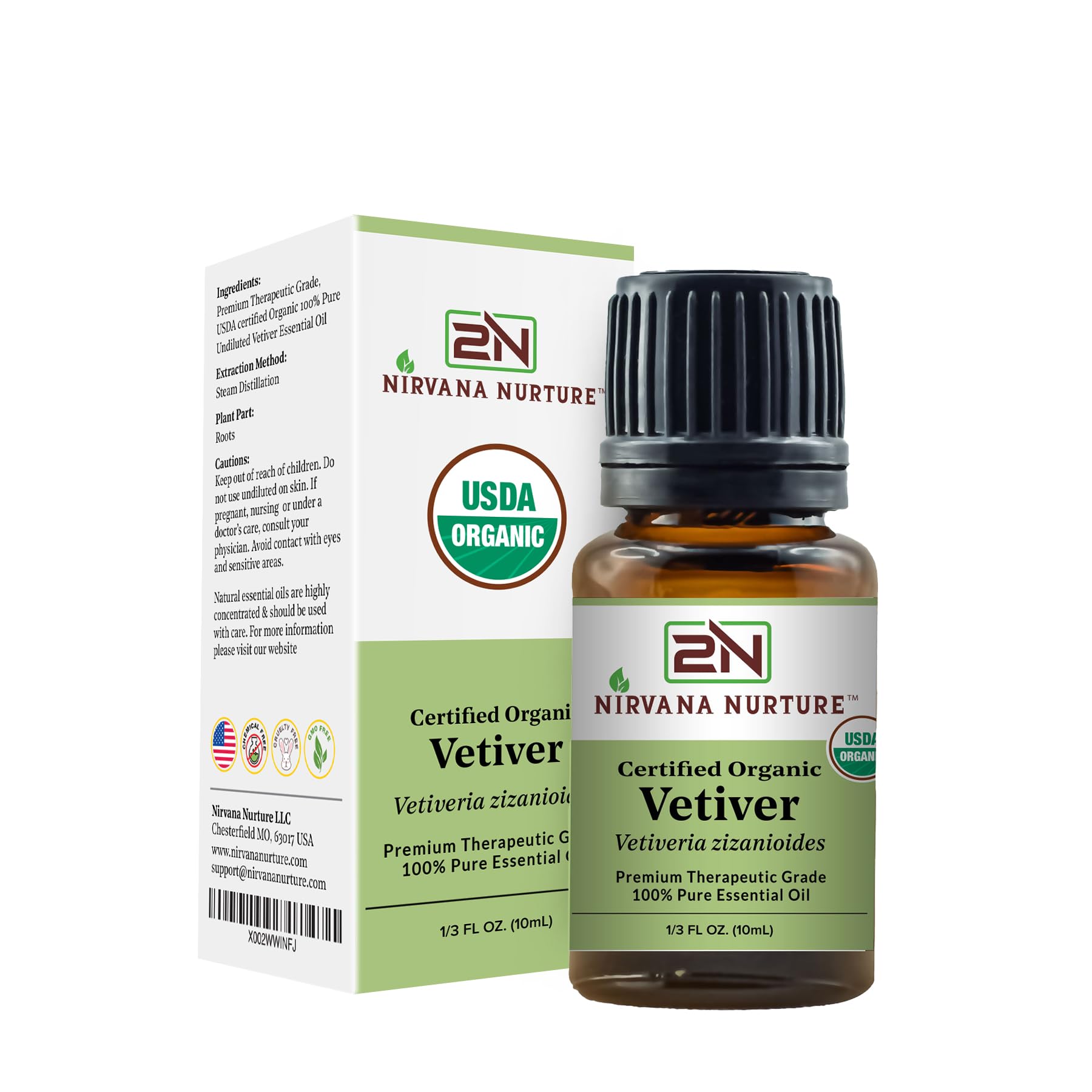 Nirvana Nurture Vetiver Essential Oil USDA Certified Organic 100% Pure Premium Therapeutic Grade - AB Mystery
