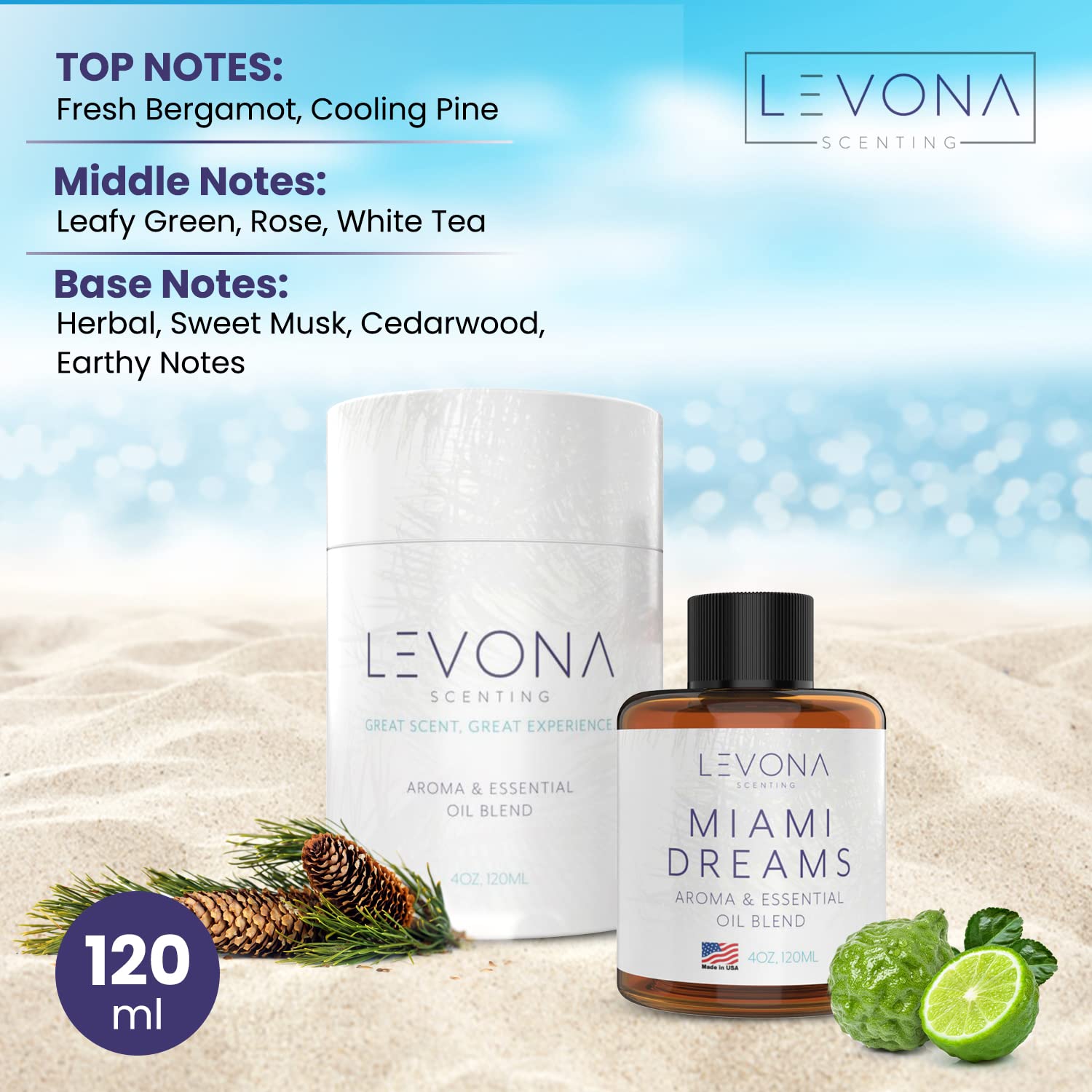 Levona Scent Essential Oils for Diffusers for Home: Miami Dreams Hotel & Home Luxury Scents Fragrance Oil - AB Mystery