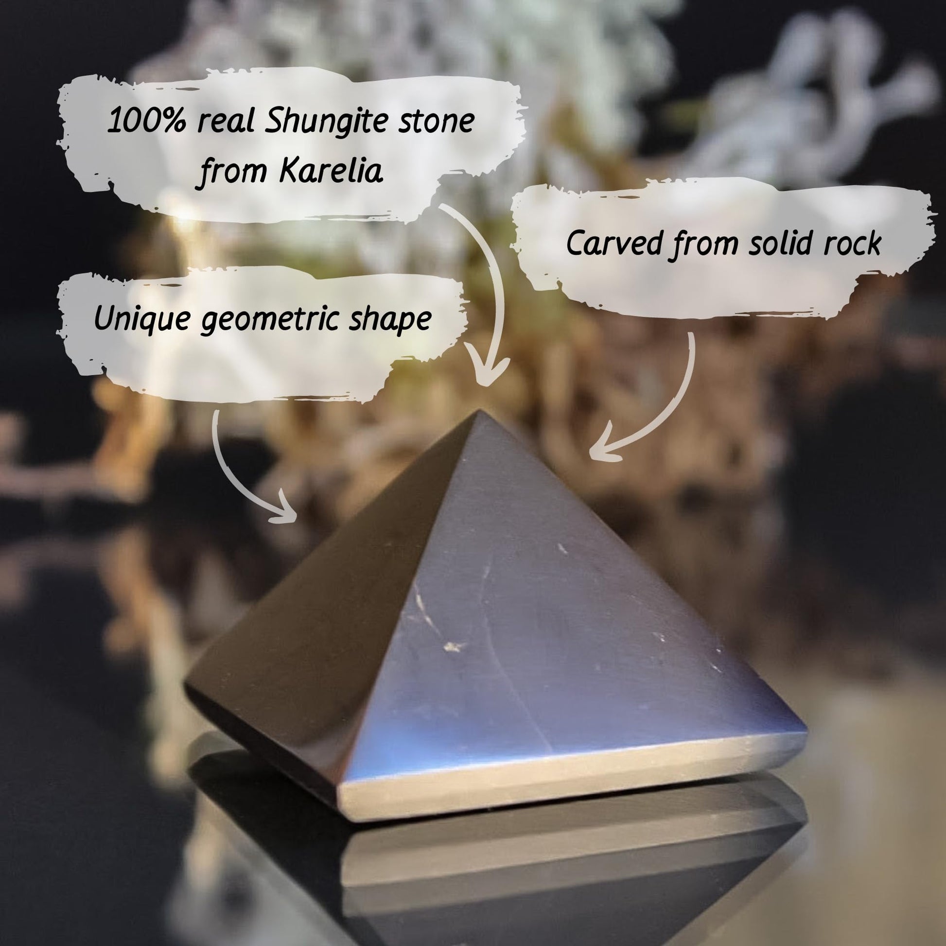 KARELIANMASTERS Shungite Stones Pyramid and Sticker for Phone Set - Crystal Healing Protection - AB Mystery