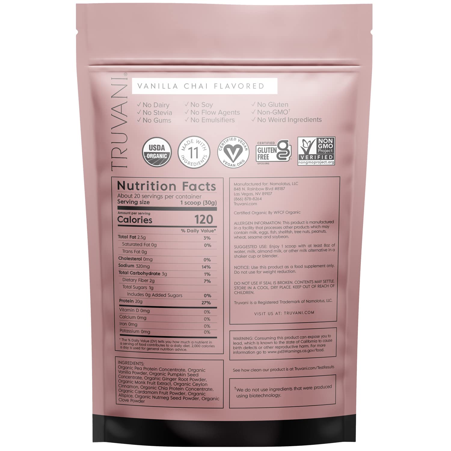 Truvani Organic Vegan Protein Powder Vanilla Chai - 20g of Plant Based Protein, Organic - AB Mystery