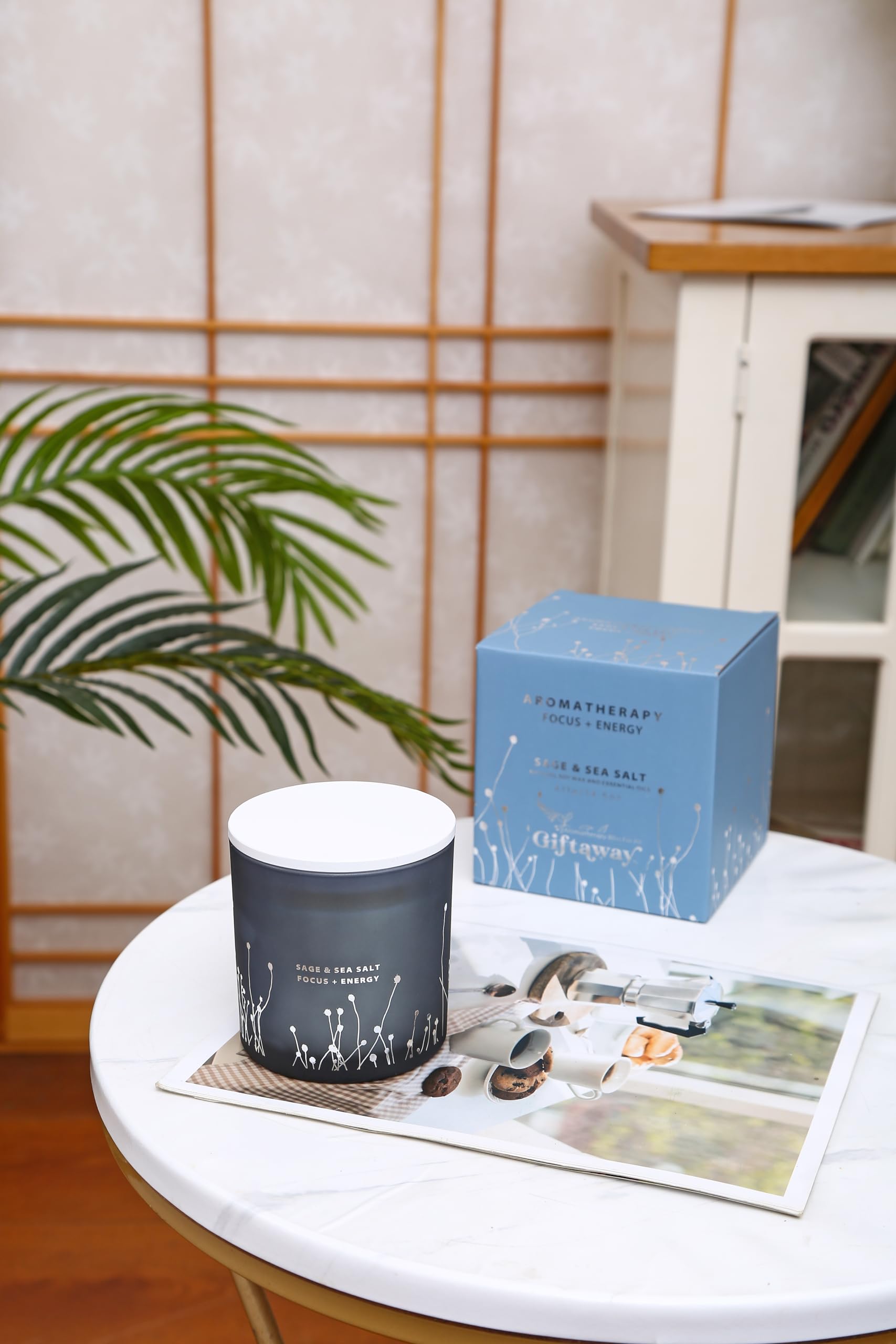 White Sage Sea Salt 3 Wick Candle 14.5 oz | Sage Candles for Cleansing House | Large Soy Candles - AB Mystery