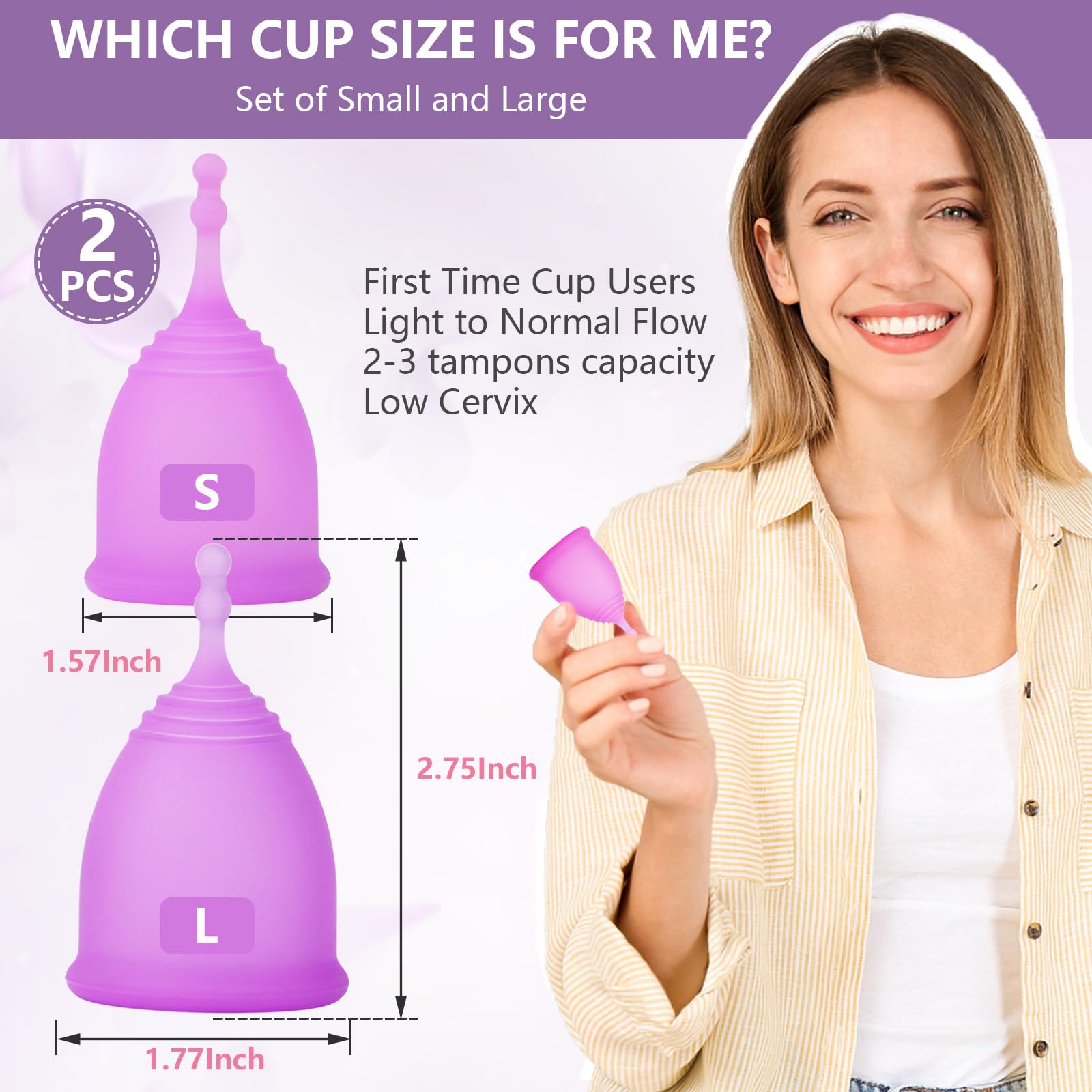 AURUZA Menstrual Cups, Set of 2 Reusable Period Cups Kit for Girls & Women, Silicone Soft Cups - AB Mystery