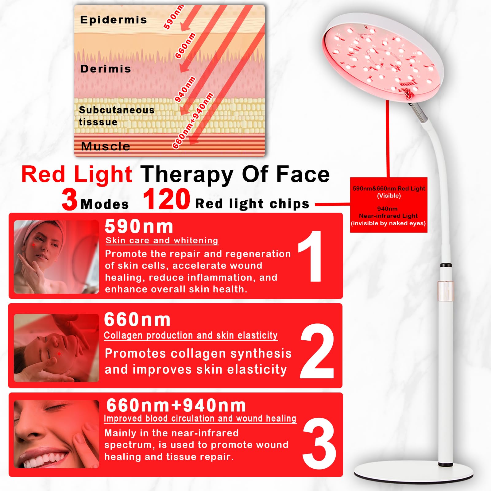 Akarishin Red Light Therapy Lamp for Face- Facial and Body Treatment with Adjustable Height Stand - AB Mystery