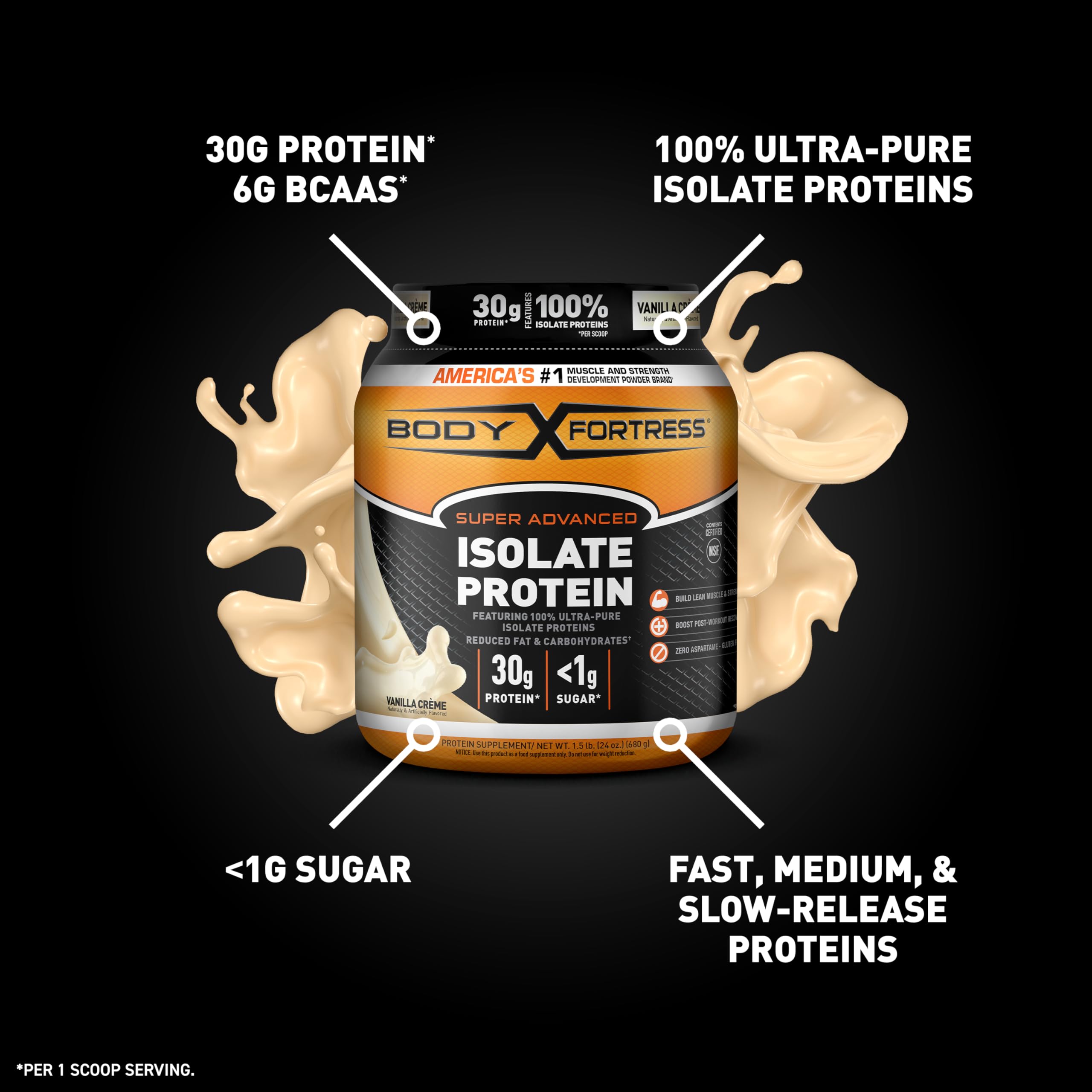 Body Fortress Super Advanced Isolate Protein Powder, Gluten Free, Vanilla Creme Flavored - AB Mystery