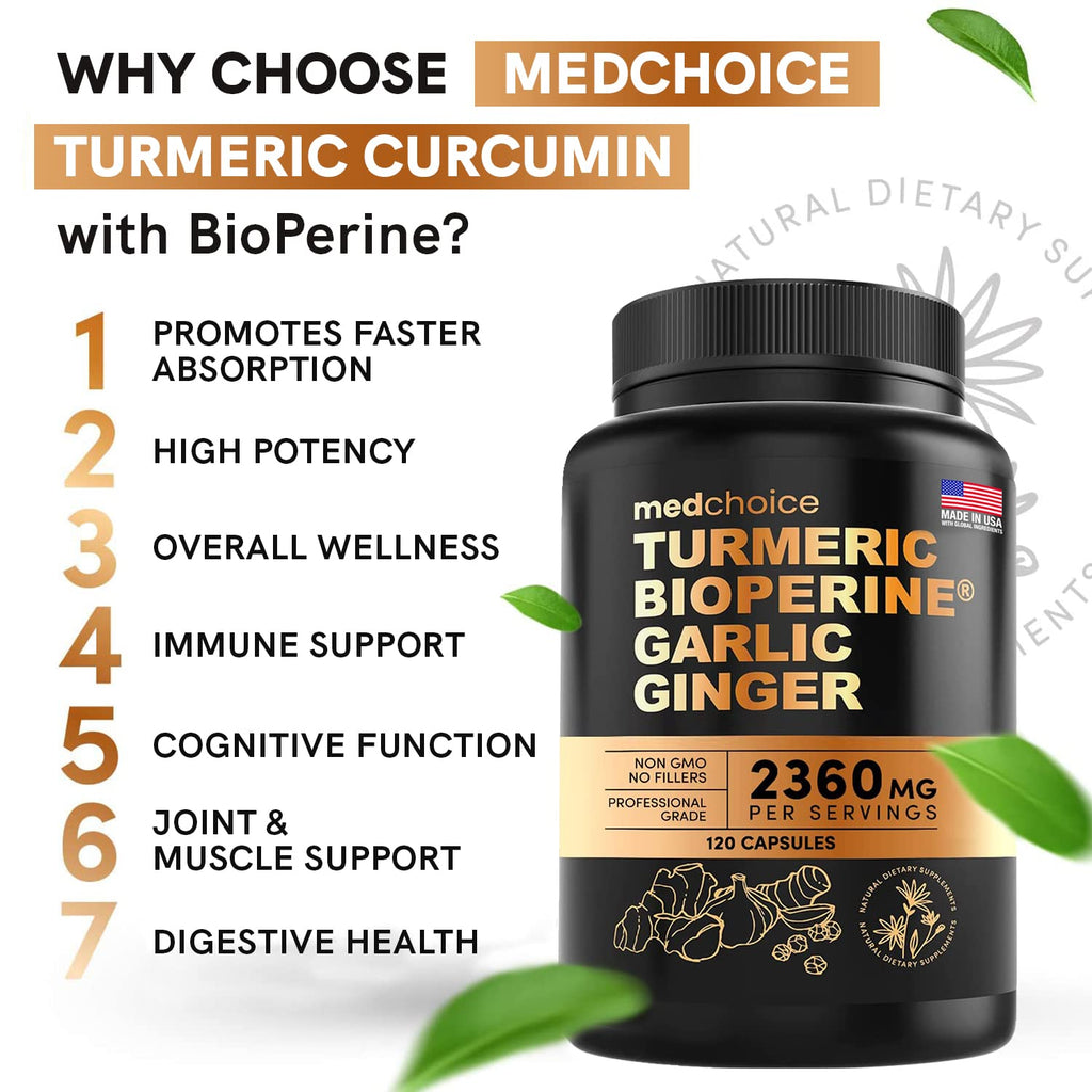 4-in-1 Supplement with Turmeric, Garlic, Ginger Root, and Black Pepper - 120 Capsules - AB Mystery